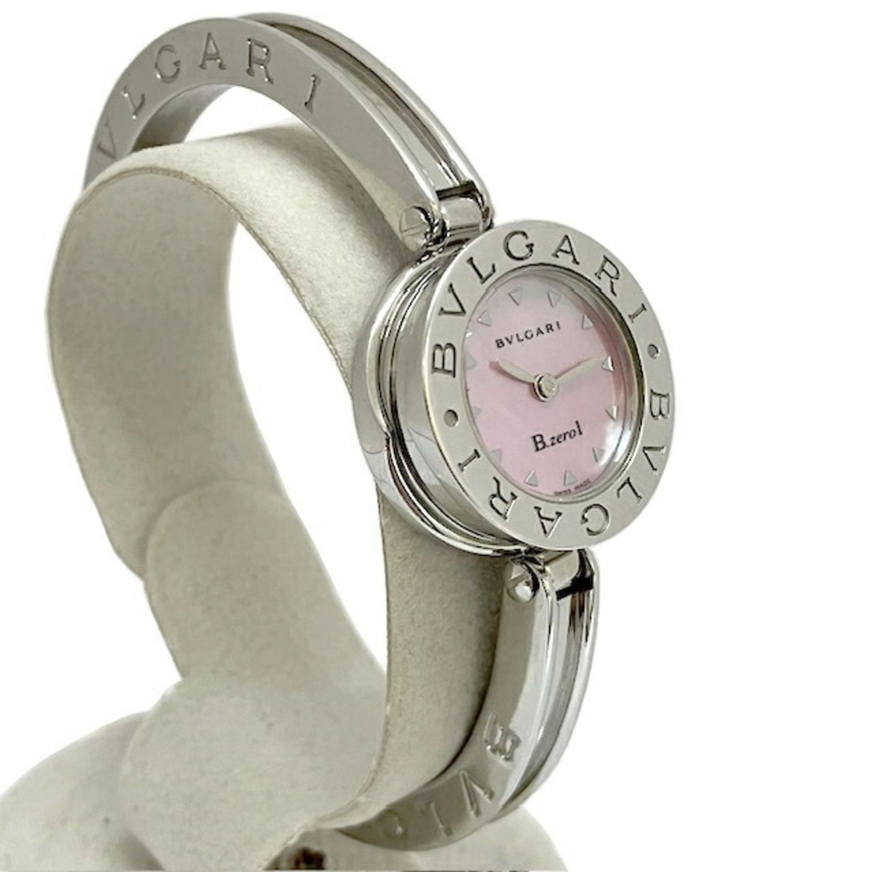 BVLGARI B-zero1 BZ22S Shell Dial Pink Stainless Steel Bangle Watch Wristwatch Women's
