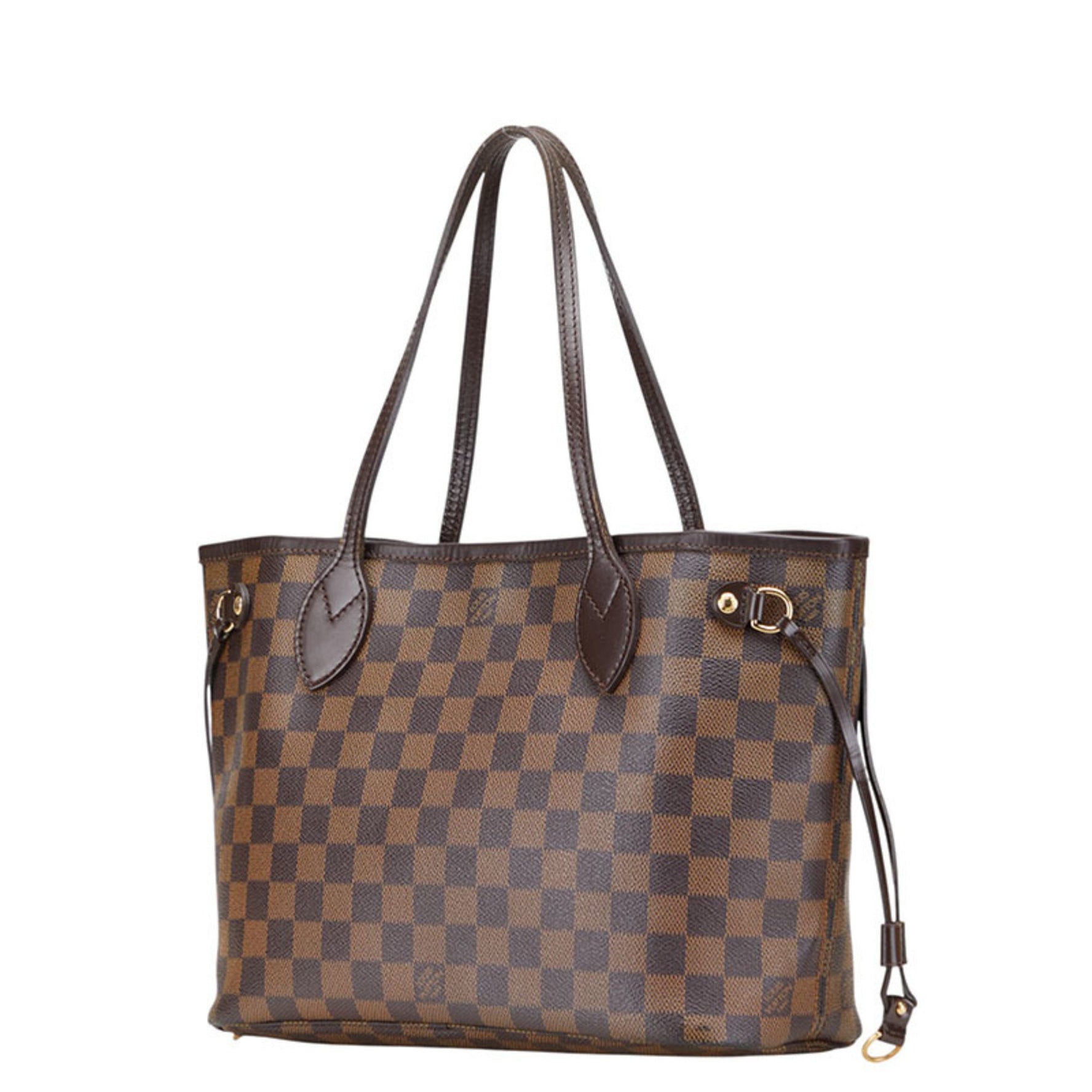 Louis Vuitton Damier Neverfull PM Handbag Tote Bag Brown Leather LOUIS VUITTON