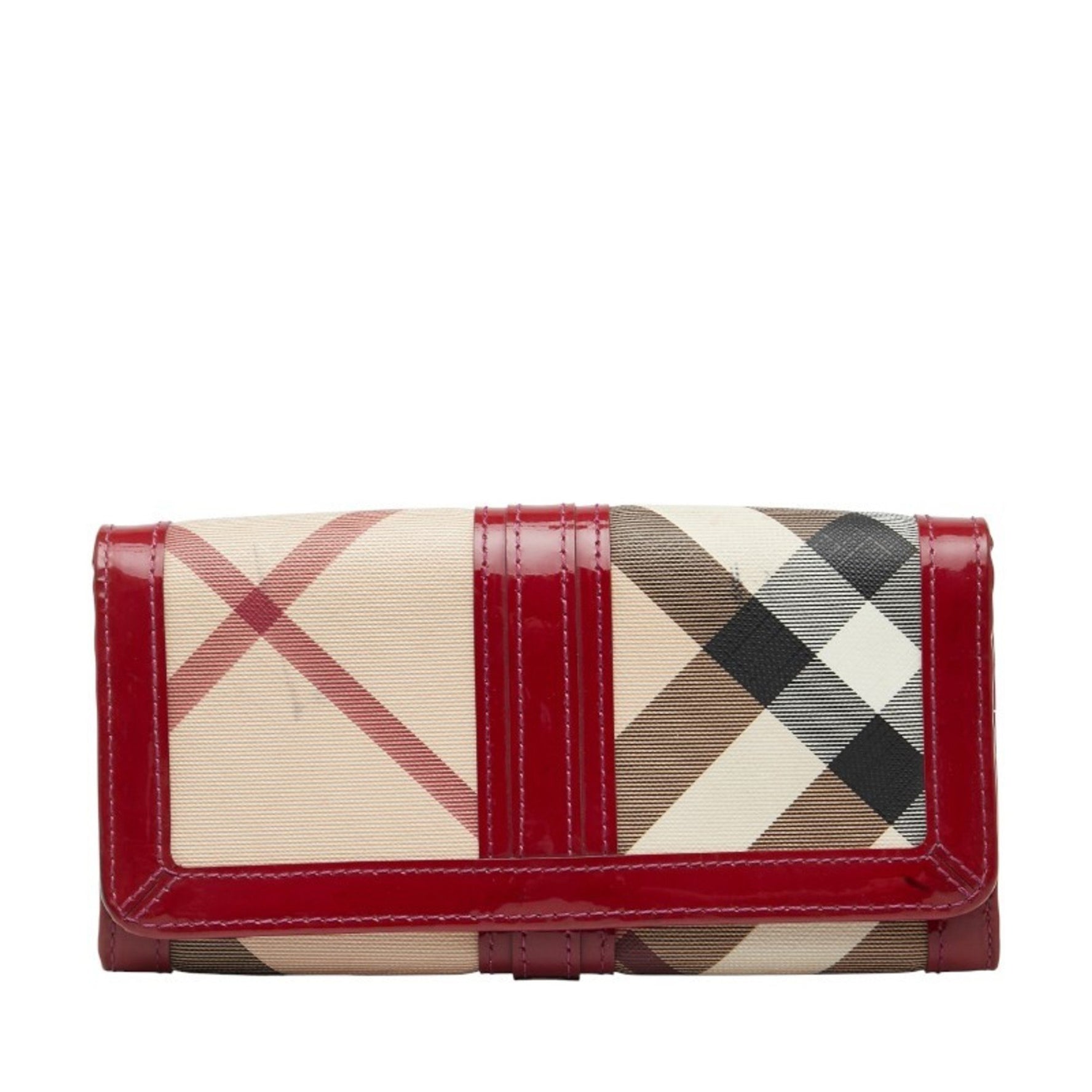 Burberry Nova Check Long Wallet in Red and Beige Leather