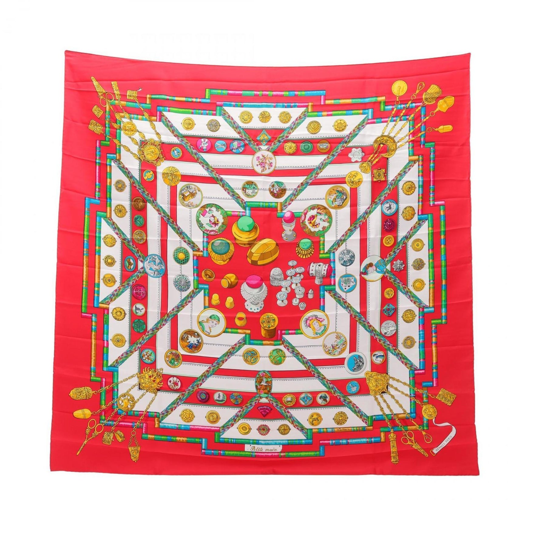 Hermes Hermès Carré 90 Petite Main Silk Scarf in Red and Multicolor