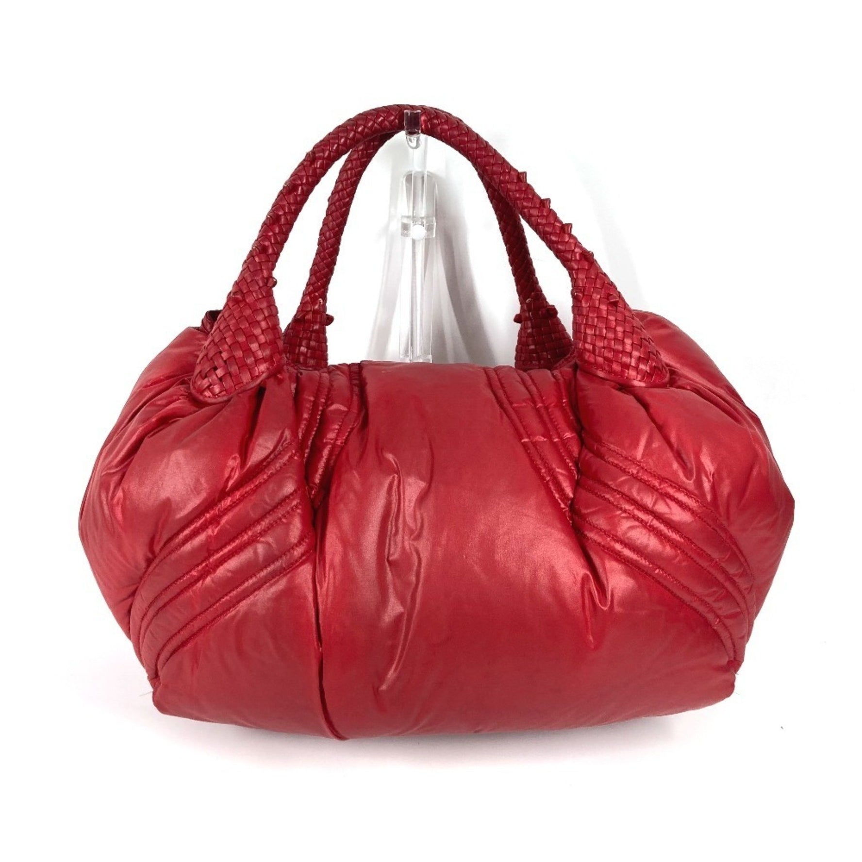 FENDI ZUCCA STUDDED SPY BAG SHOULDER TOTE NYLON RED