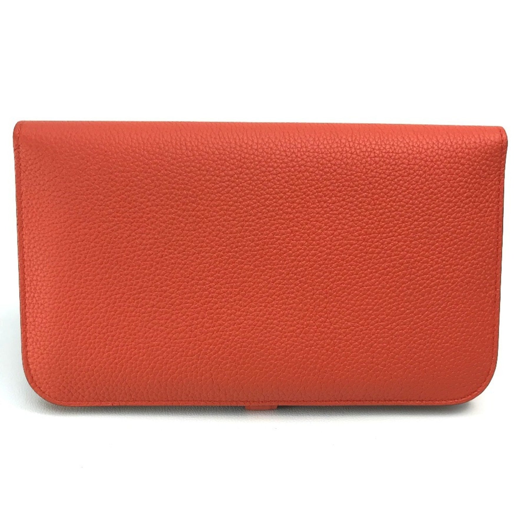 HERMES Dogon GM Duo Long Wallet with Coin Case, Togo Leather, Rouge Tomato, Orange Red