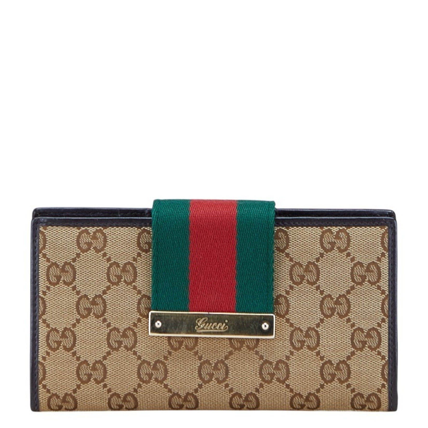 Gucci GG Canvas Webbing Sherry Line Long Wallet Leather
