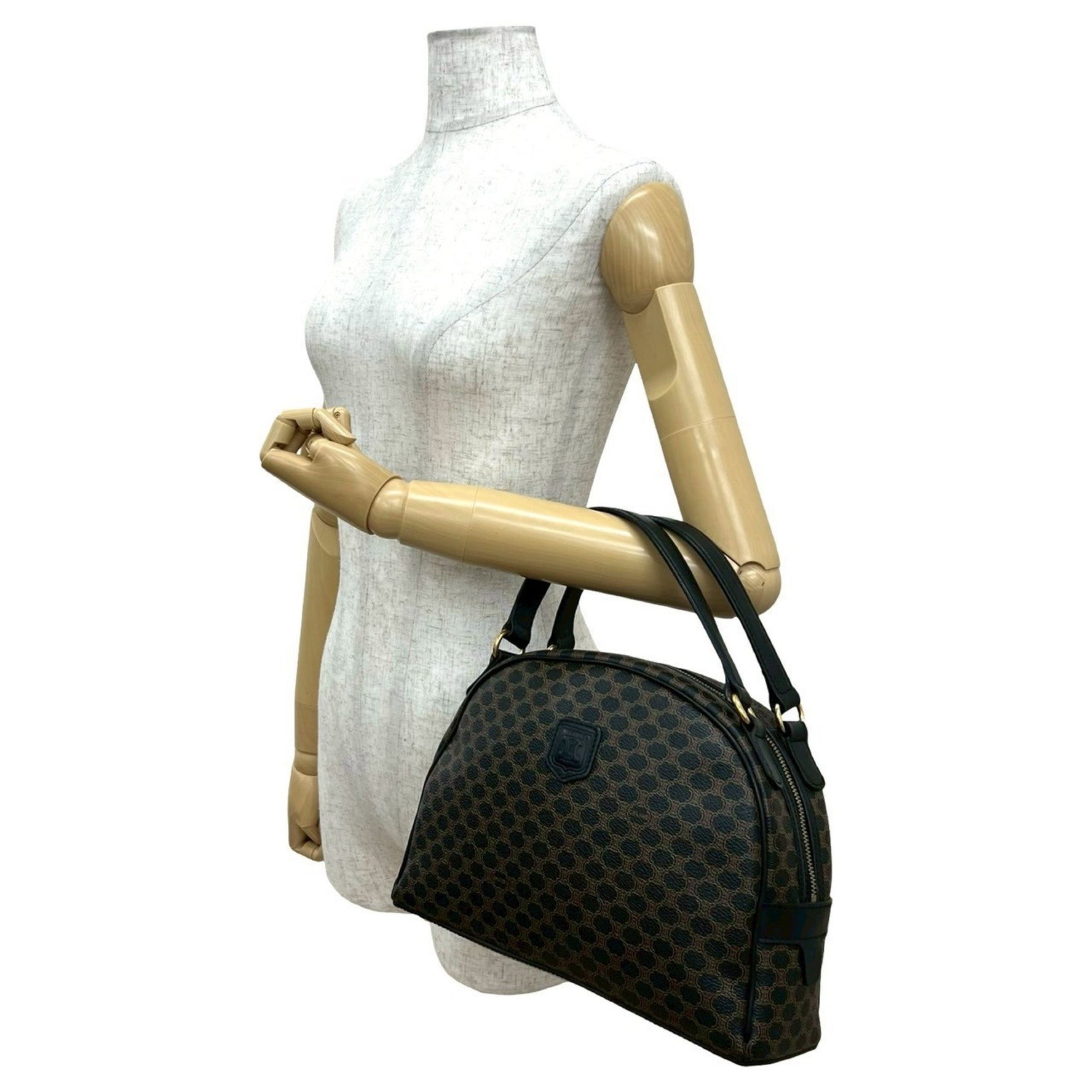 CELINE Macadam Blason Logo Print Leather Handbag/Mini Boston Bag in Black (Product Code: 259-4)