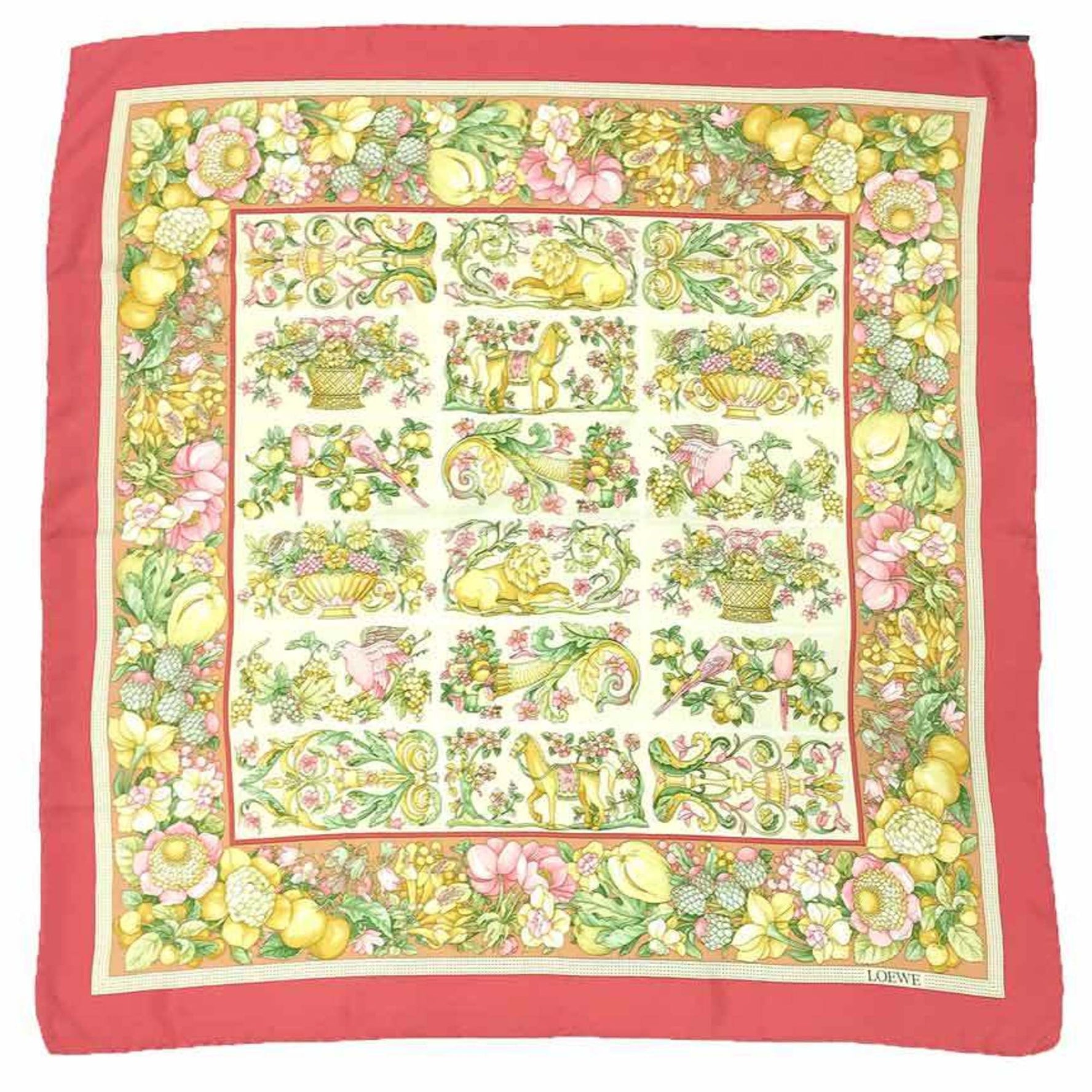 LOEWE Scarf Muffler Carre 100% Silk Flower