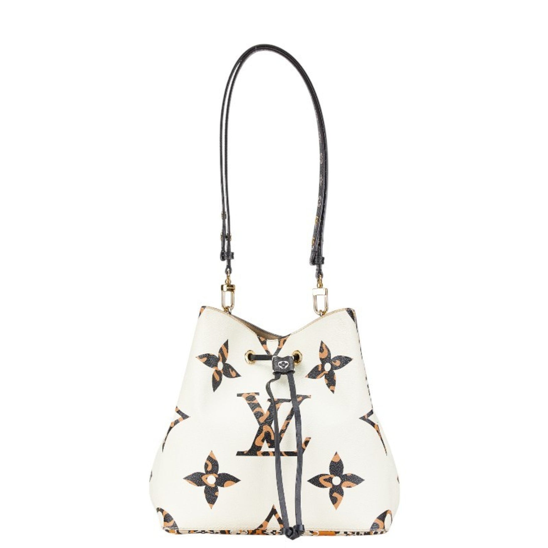 Louis Vuitton Monogram Jungle NeoNoe Shoulder Bag Ivory Black Orange PVC Leather
