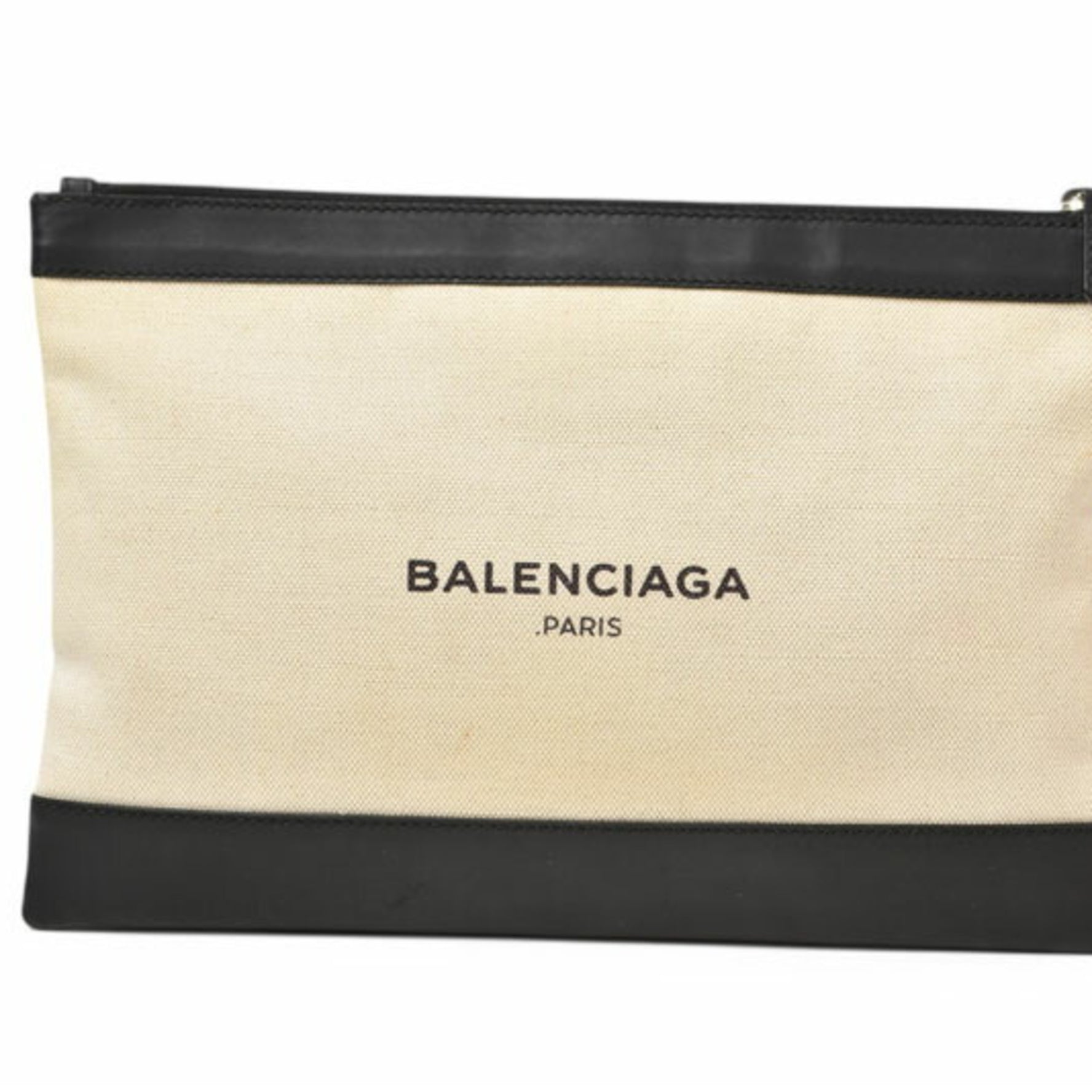 Balenciaga Clutch Bag Second NAVY CLIP Navy Clip Pouch Canvas Leather Natural