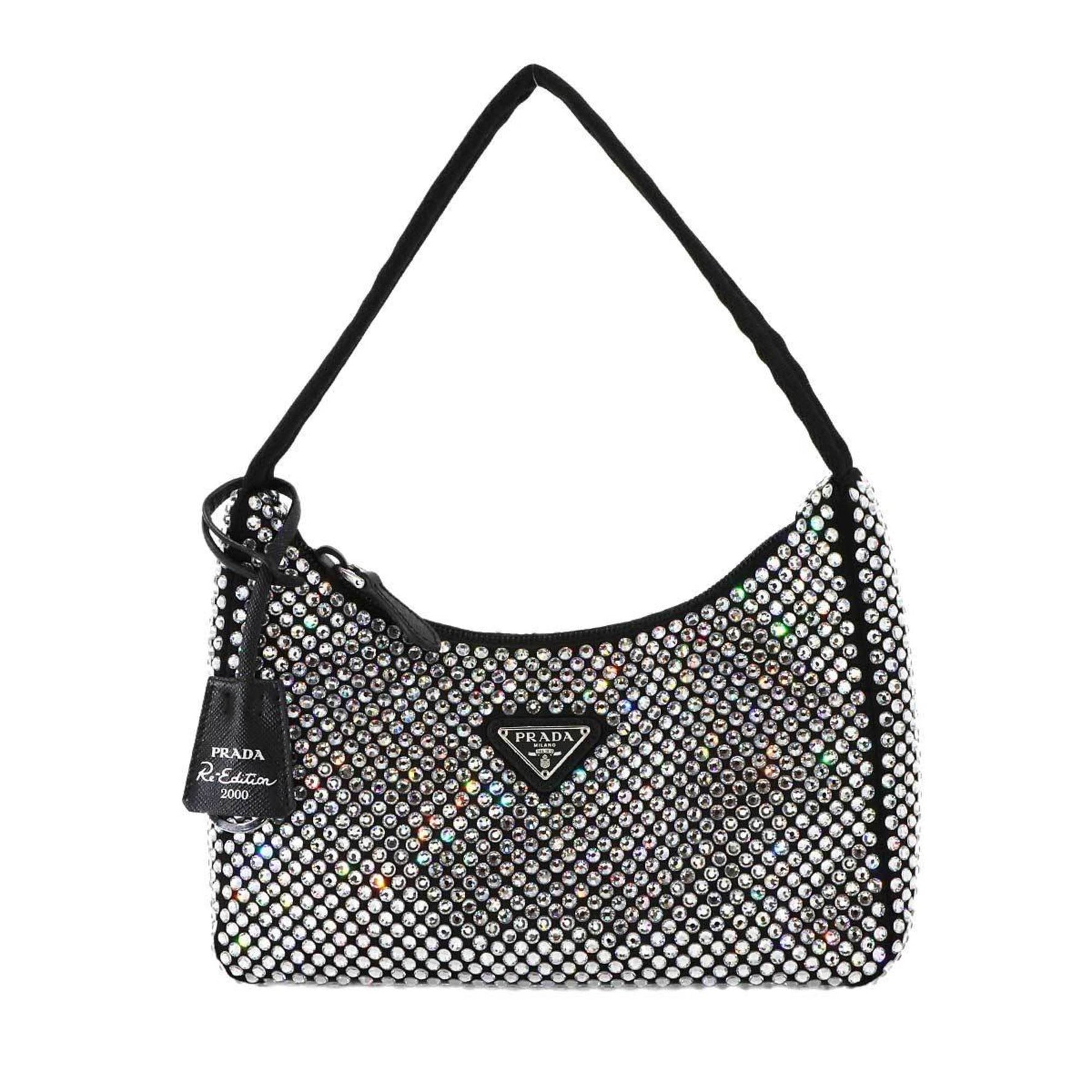 PRADA Re-Edition 2000 Handbag Satin Crystal Rhinestone Hand Bag