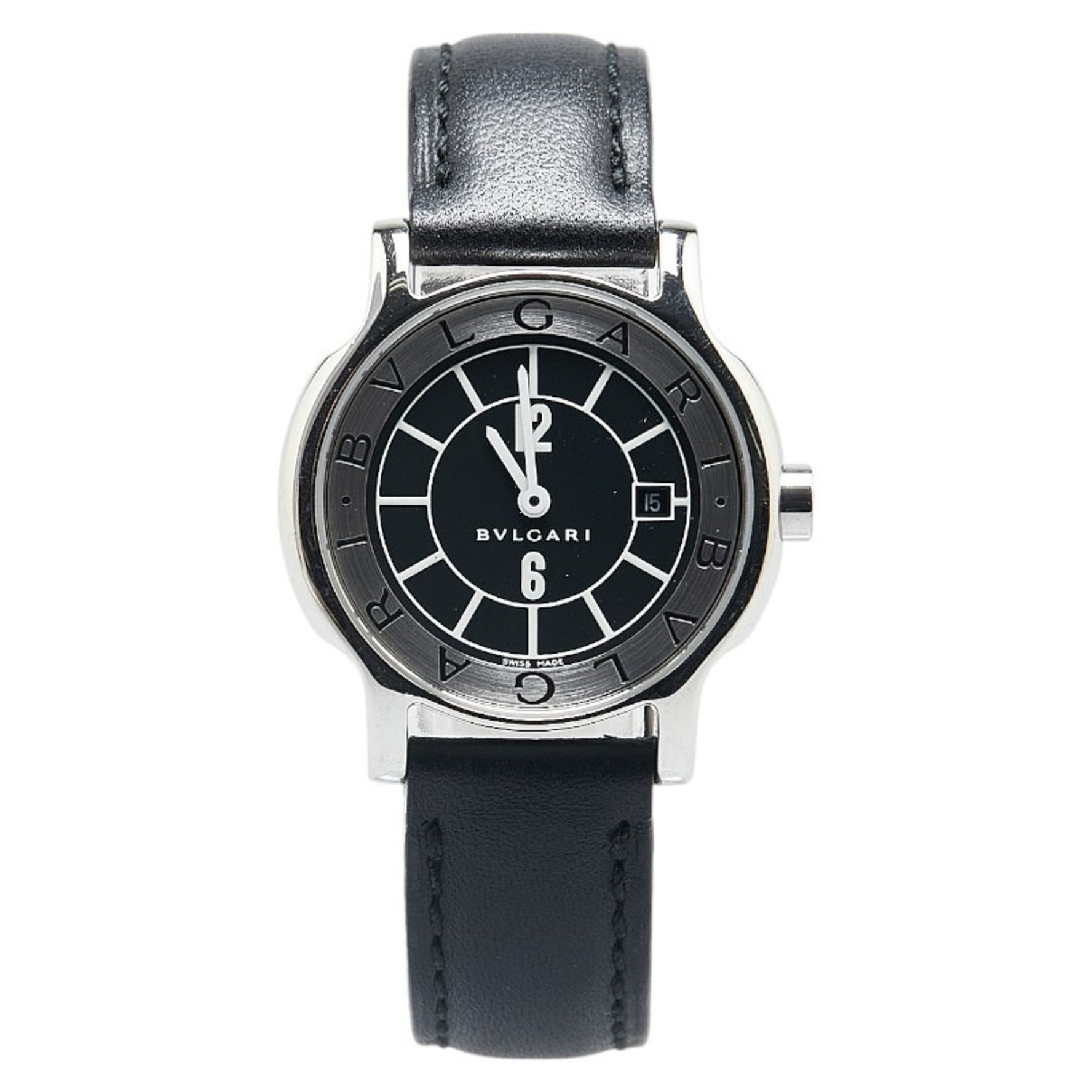 BVLGARI Solotempo Watch Quartz Black Dial Stainless Steel Leather