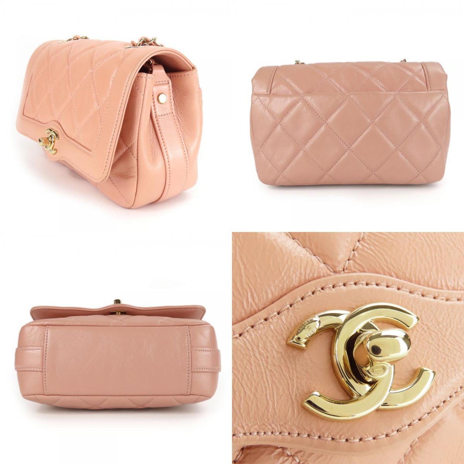 Chanel Shoulder Bag, Matelasse Leather, Peach Beige, No. 29, Coco Mark, Single Chain