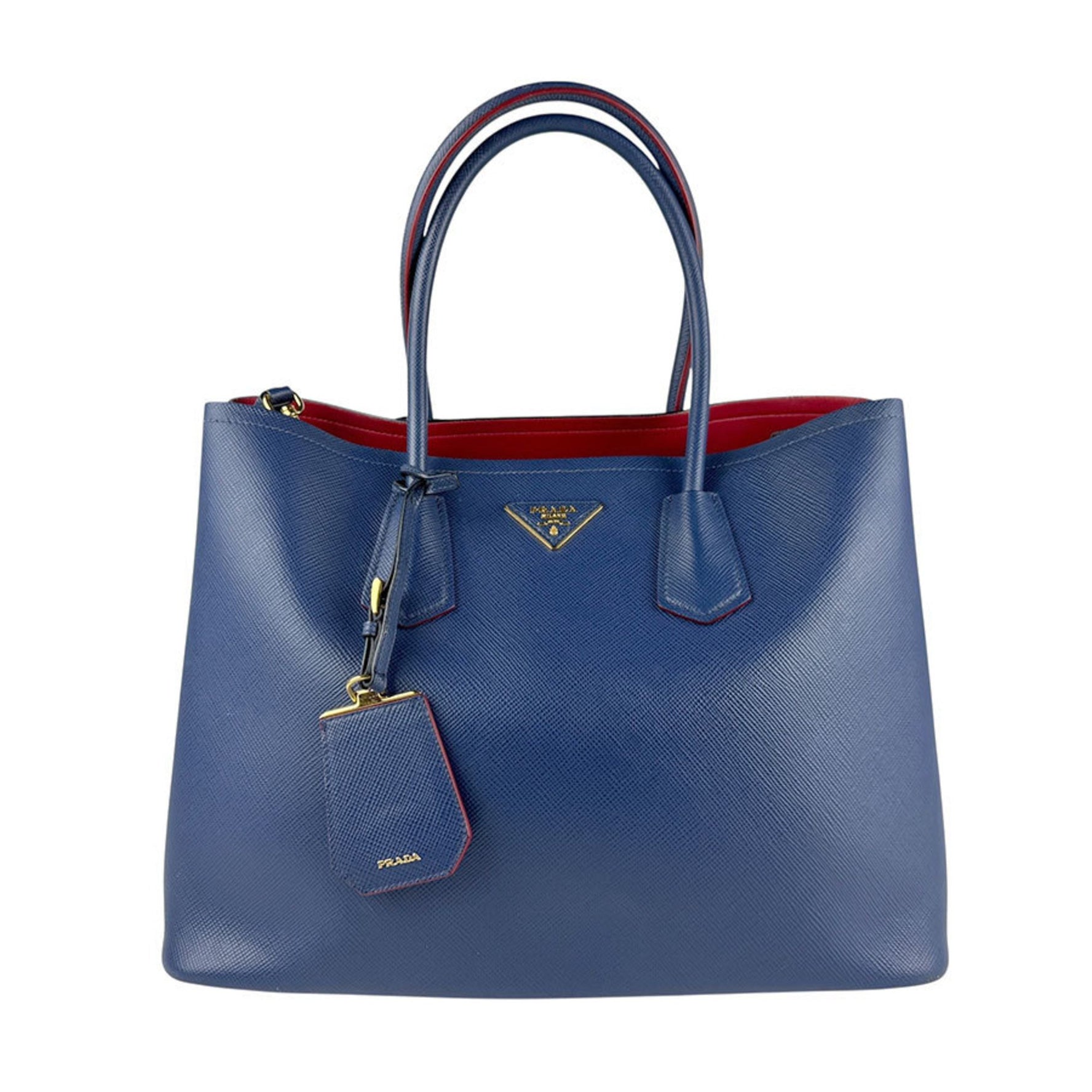 Prada PRADA Handbag Shoulder Bag Leather Dark Blue Gold Women's Z6433