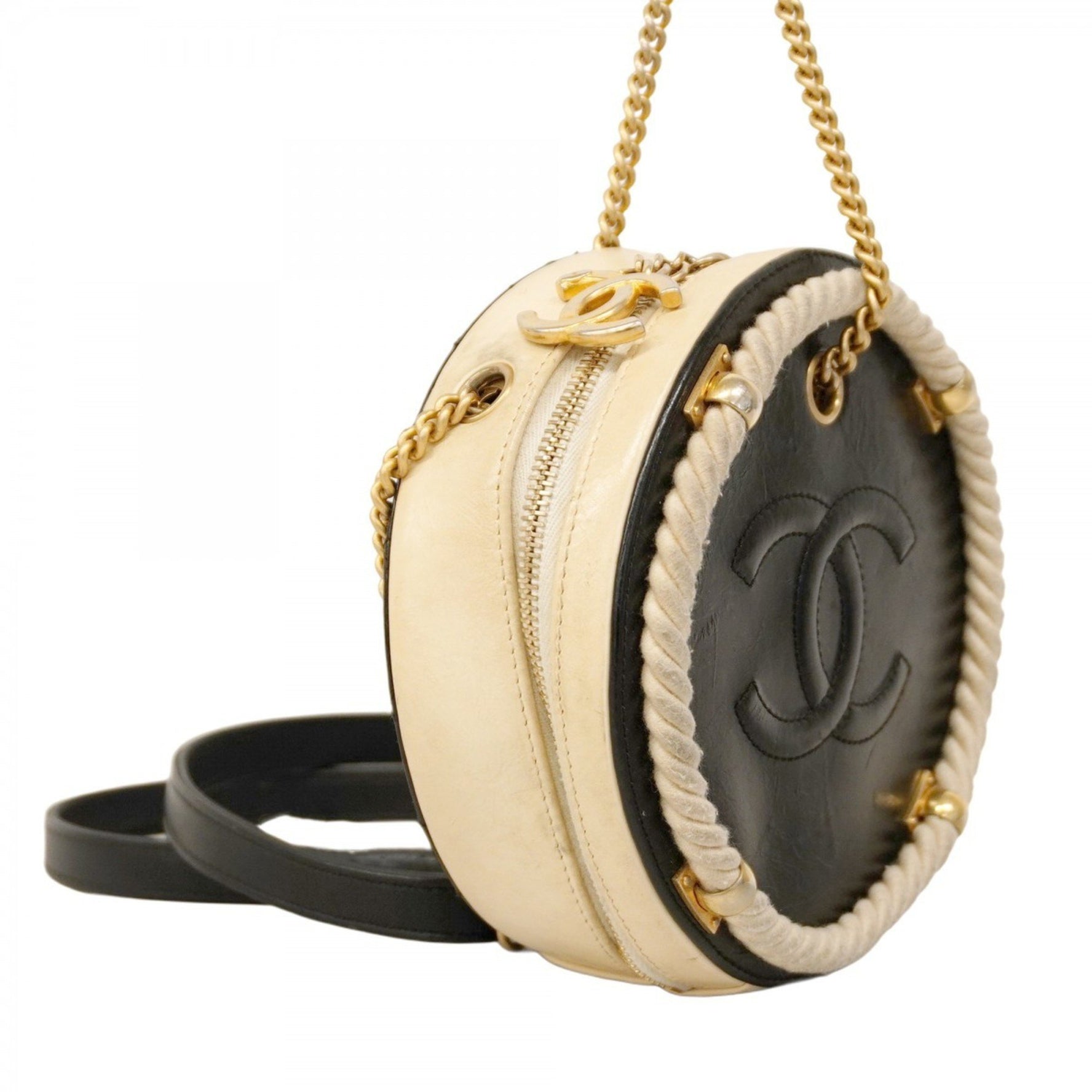 Chanel Matelasse Shoulder Bag, Chain Calfskin, Black and Ivory
