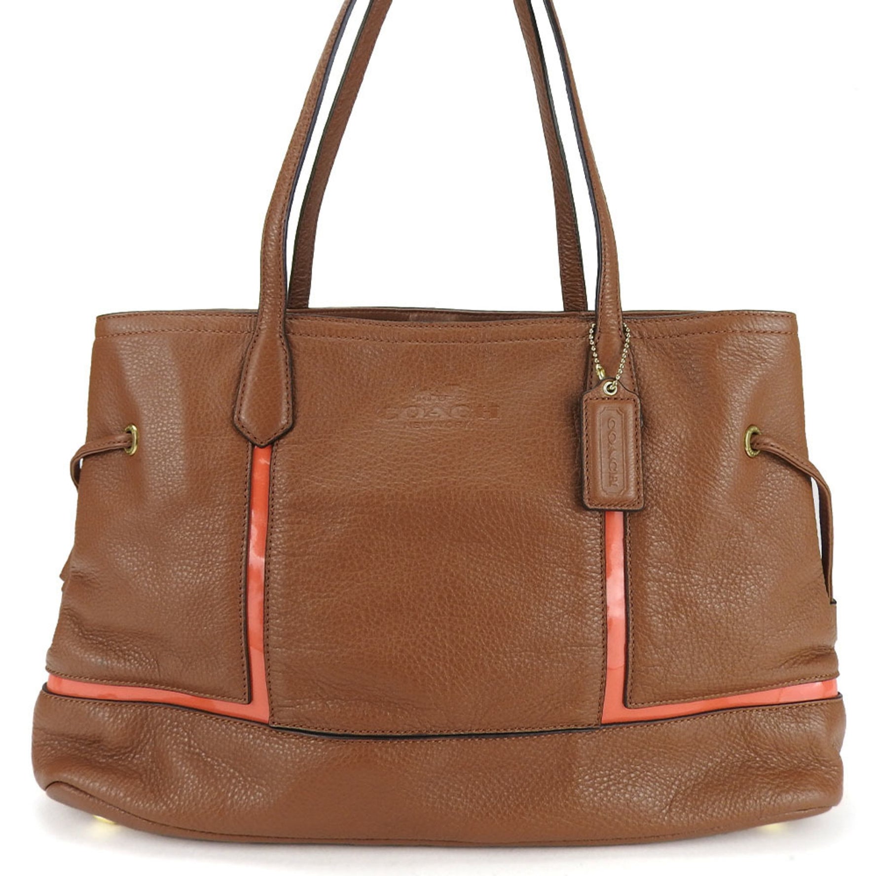 Coach Tote Bag Leather Patent Brown Red Shoulder