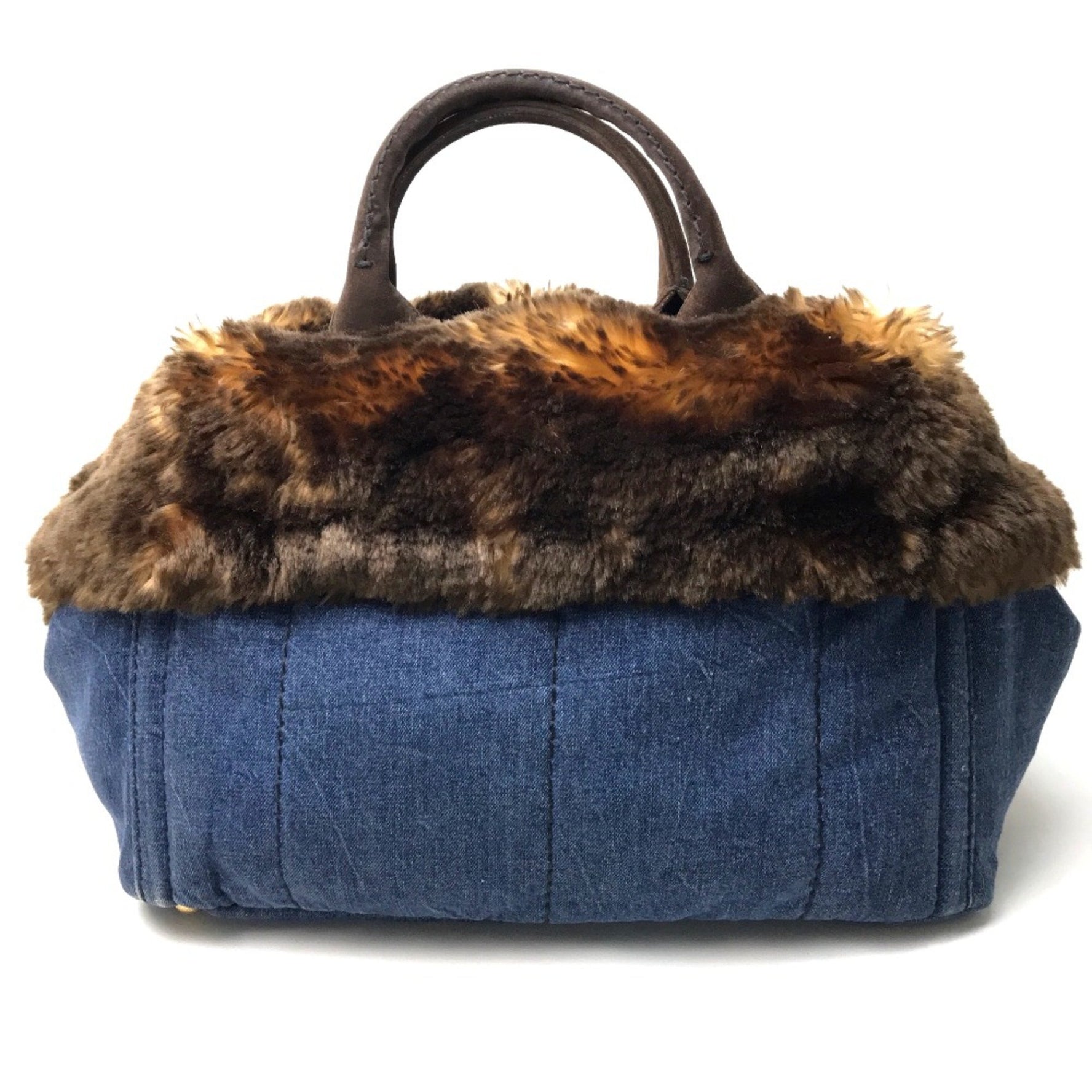 PRADA Fur with bag Bag Hand Bag Tote Bag Brown