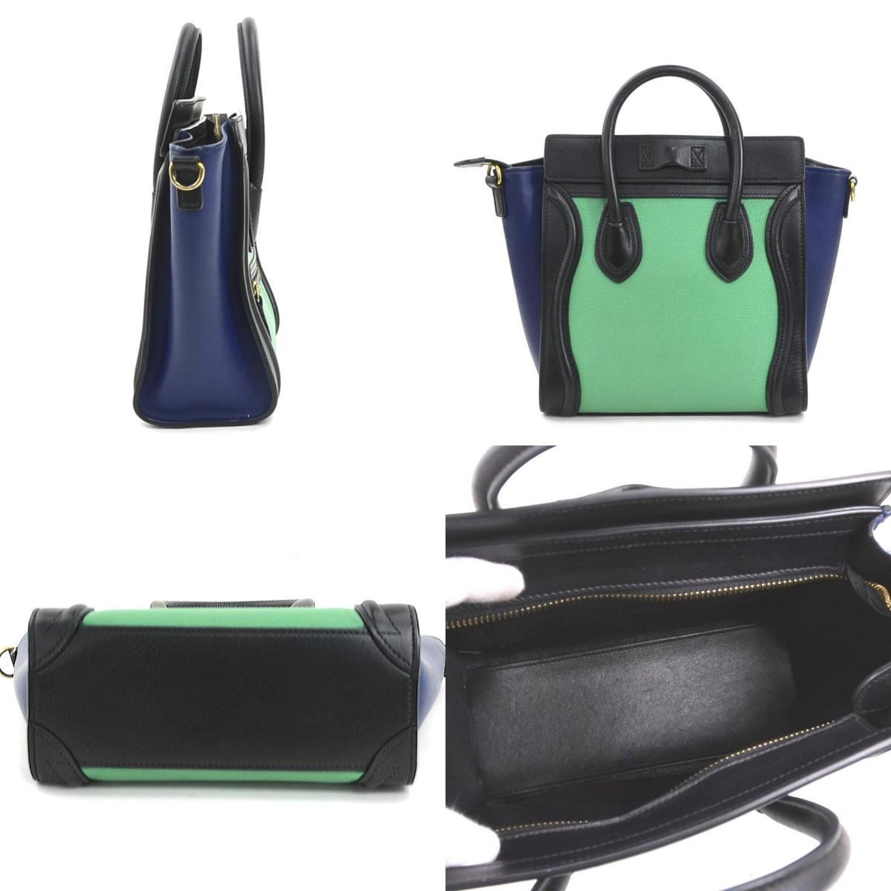Celine Luggage Nano Shopper Handbag Shoulder Bag Leather Black Green Blue Gold