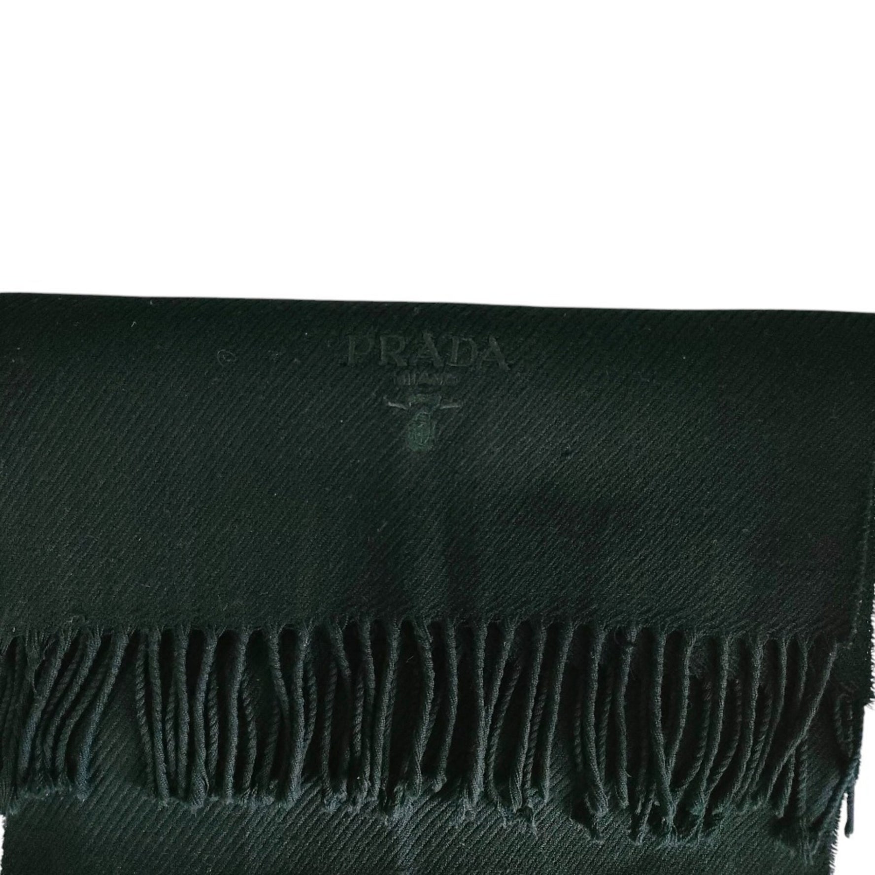 PRADA Prada Wool Logo Embroidered Fringe Scarf/Stole in Black for Women