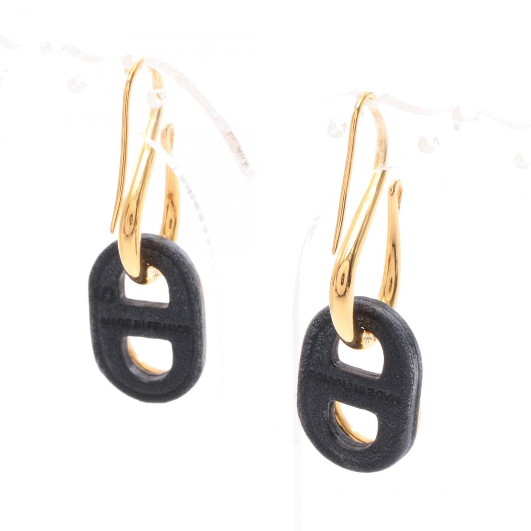 Hermes Hermès Haut Myrion Chaine d'Ancre Swing Earrings, Leather, Plated, Gold and Black