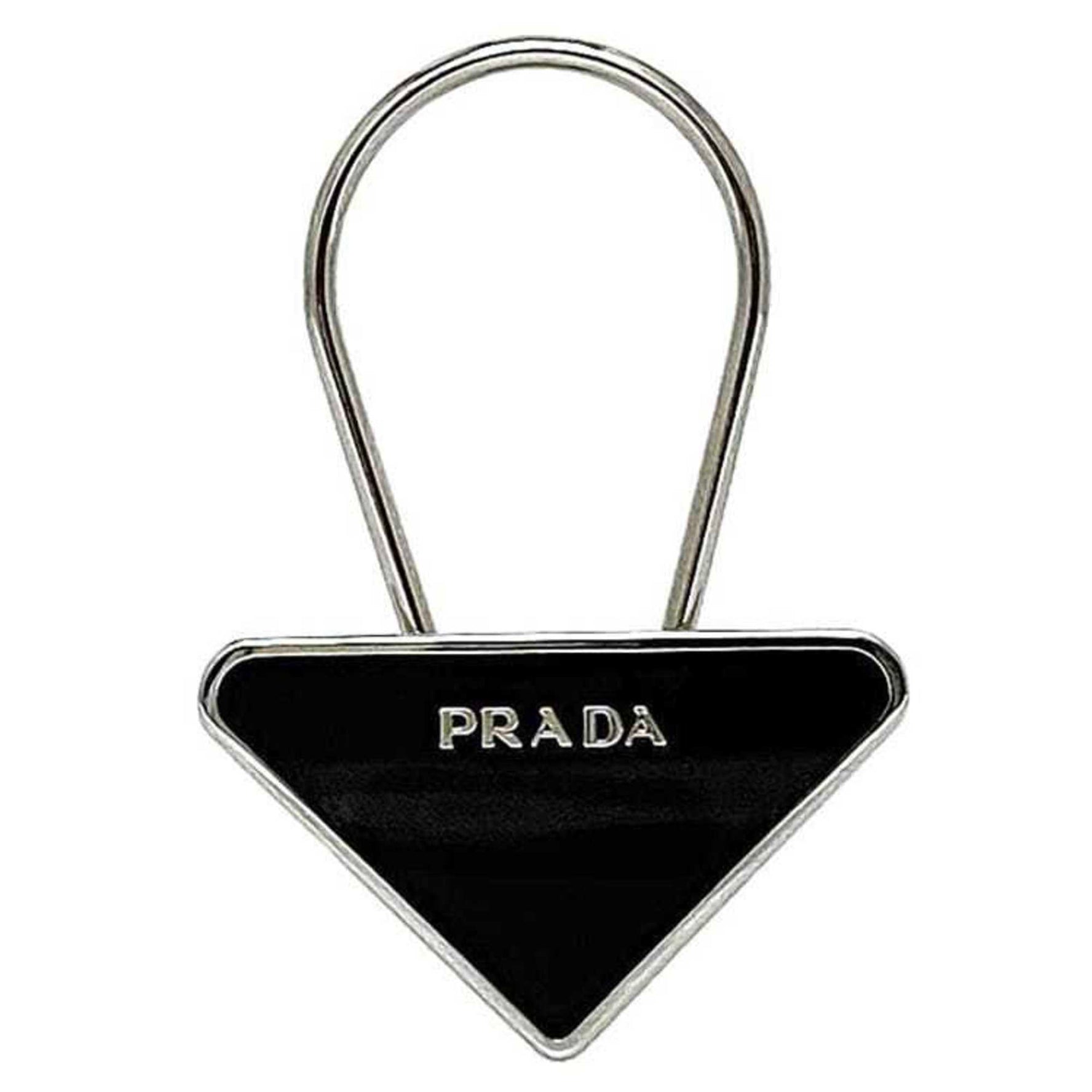 Prada Key Ring Silver Black Metal Triangle Plate Holder Women Men Bag Charm