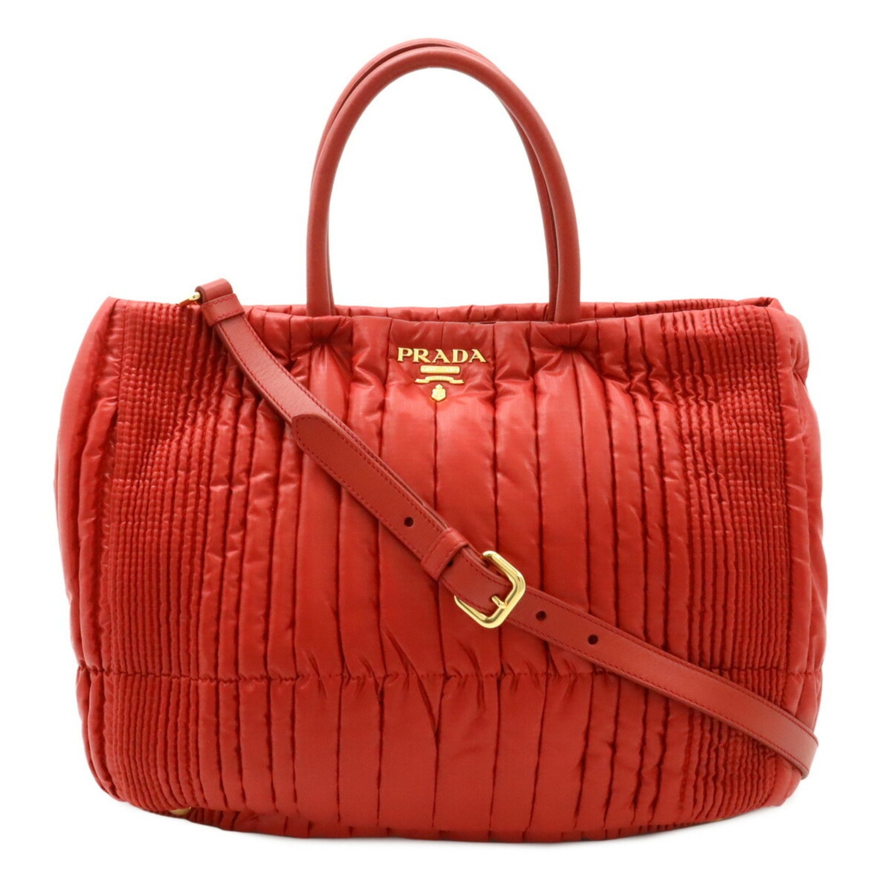 PRADA Tessuto Impuntu Handbag Shoulder Bag Nylon Leather ROSSO Red Purchased at a domestic outlet