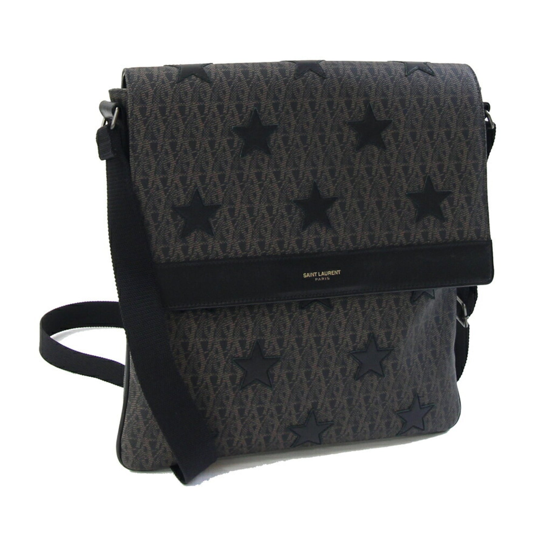 Saint Laurent Shoulder Bag Dark Brown Black PVC Leather Crossbody Star