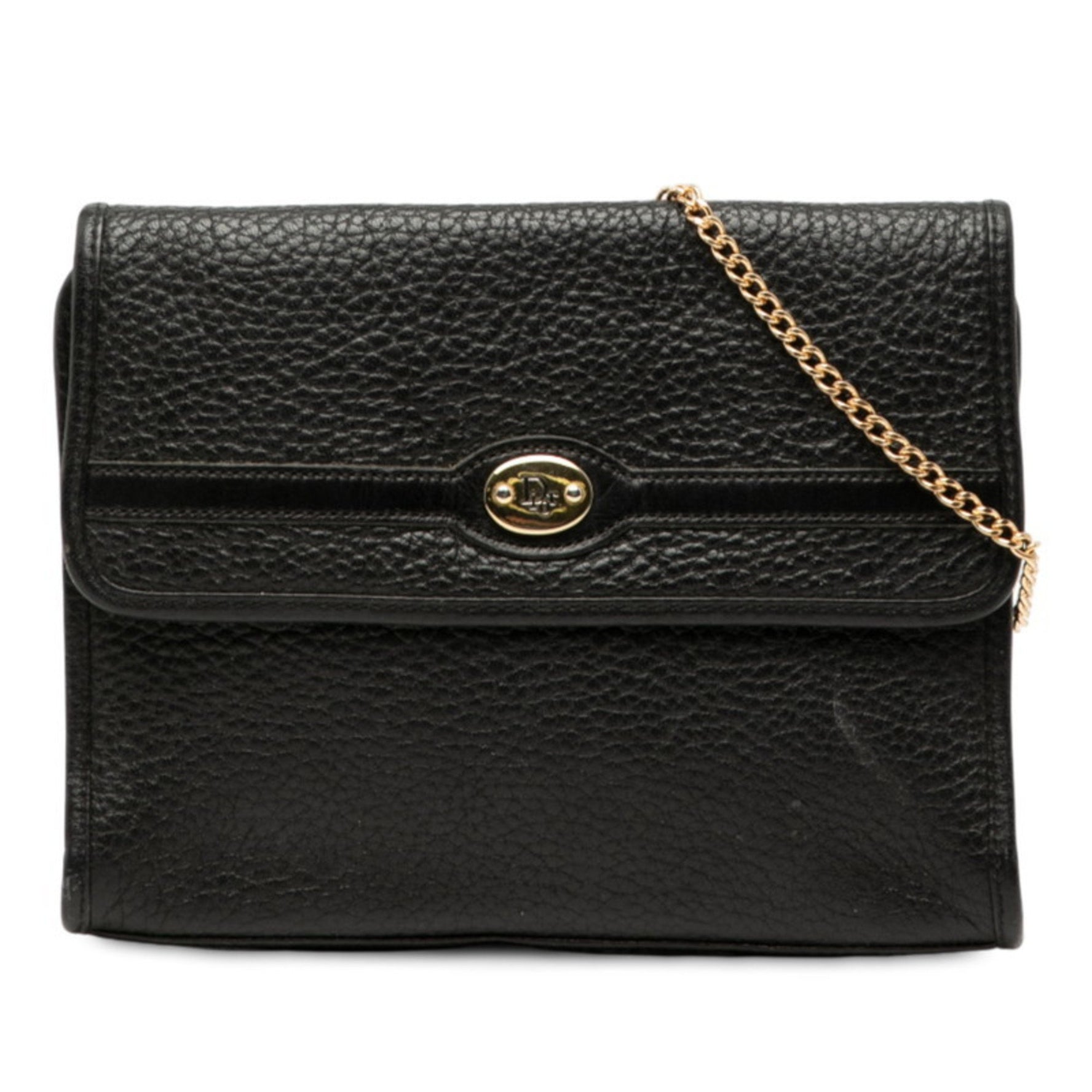 Christian Dior Dior logo crossbody chain shoulder bag in black and gold leather .
