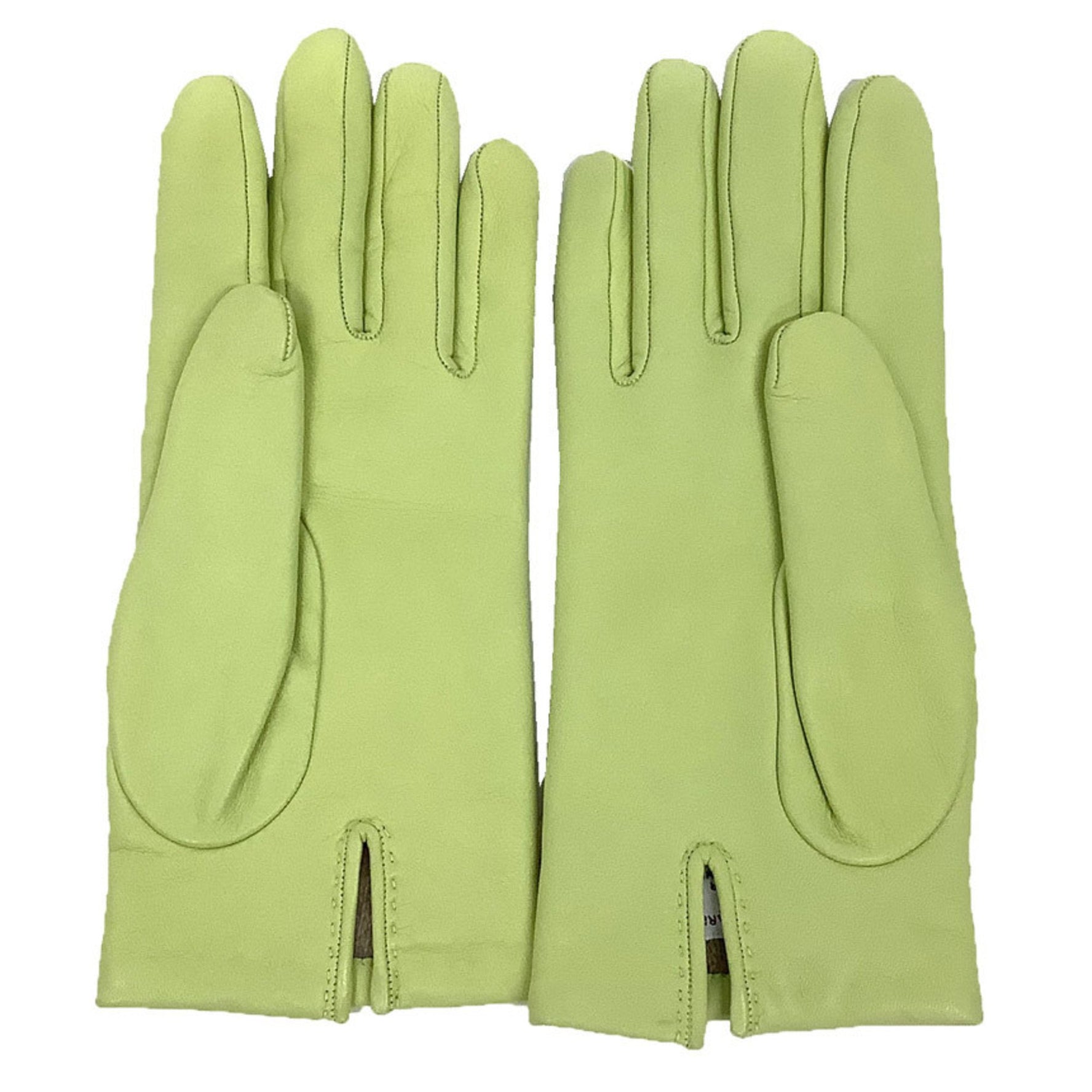 HERMES GANTS FEMME POEME BI Leather Gloves Size 7.5 Sheepskin with Cashmere Lining, Anise Green