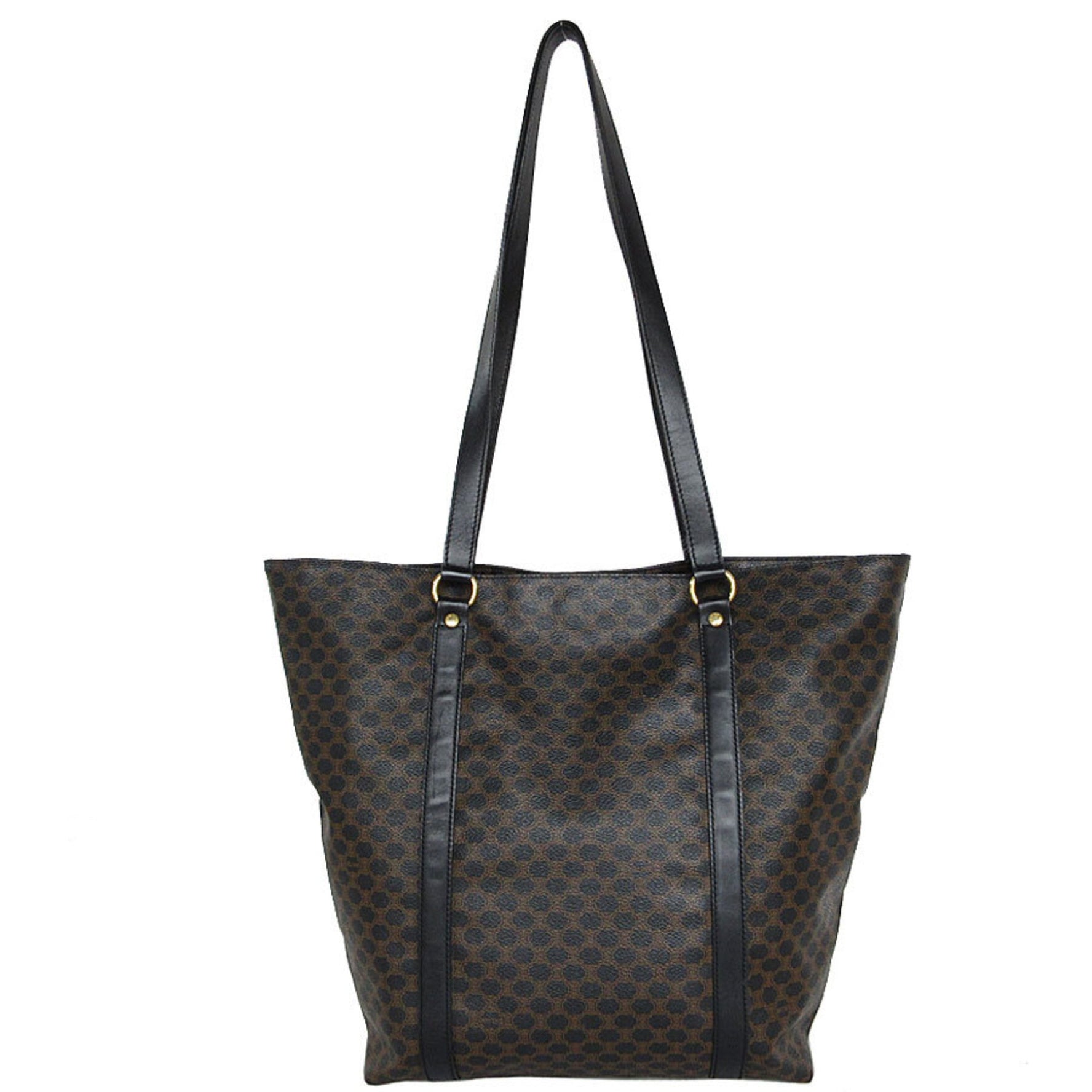 CELINE shoulder bag tote macadam leather brown black gold