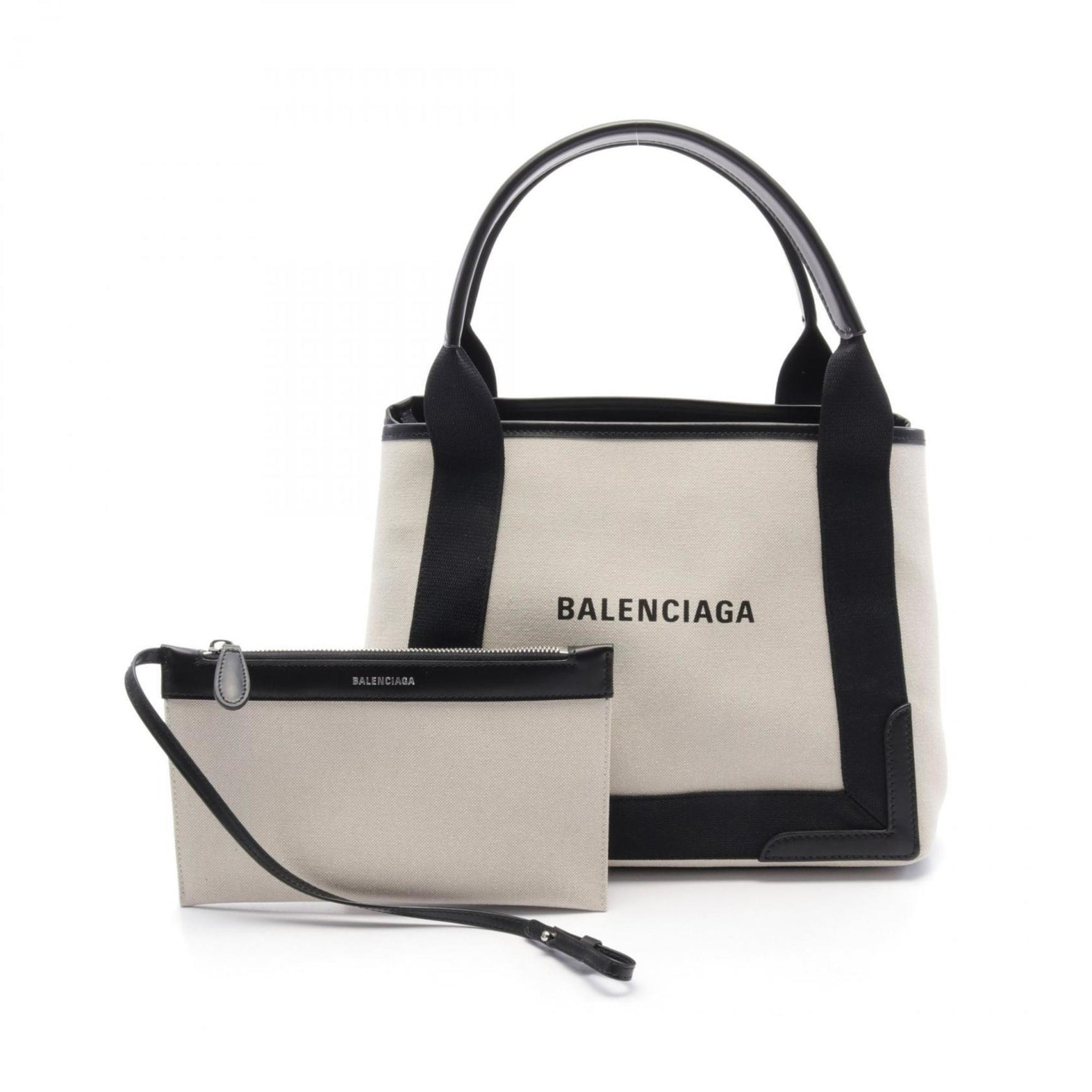 BALENCIAGA NAVY CABAS S Navy Cabas Tote Bag Canvas Leather Ivory Black