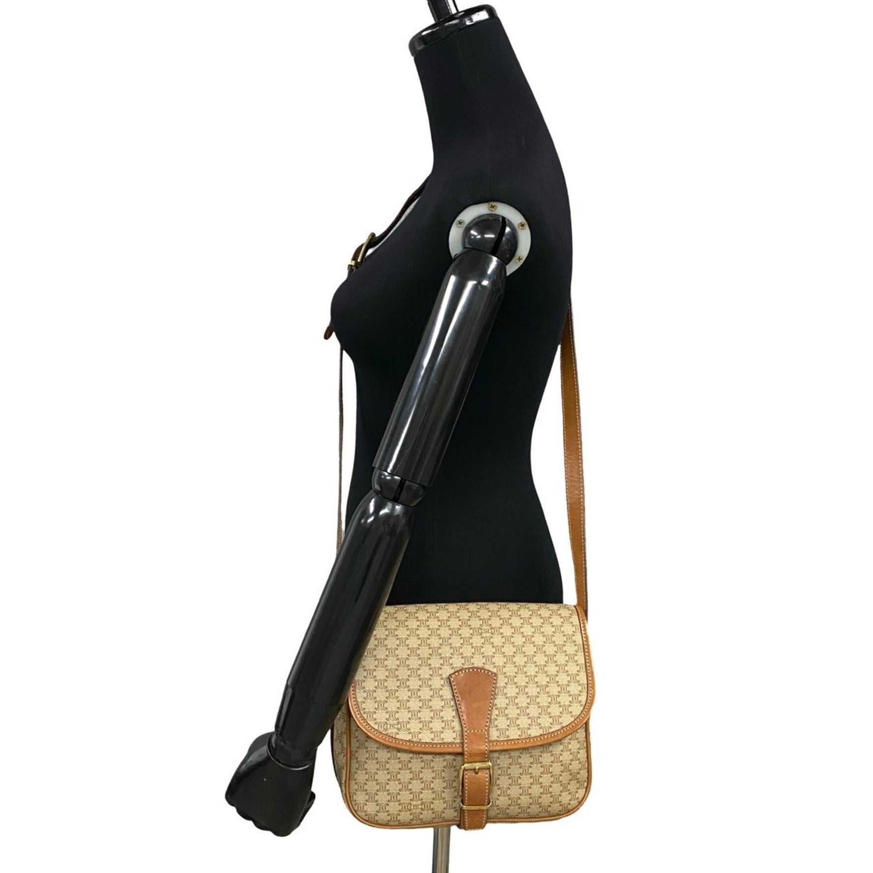 CELINE Macadam Blason Triomphe Leather Shoulder Bag/Pochette, Brown, 03001