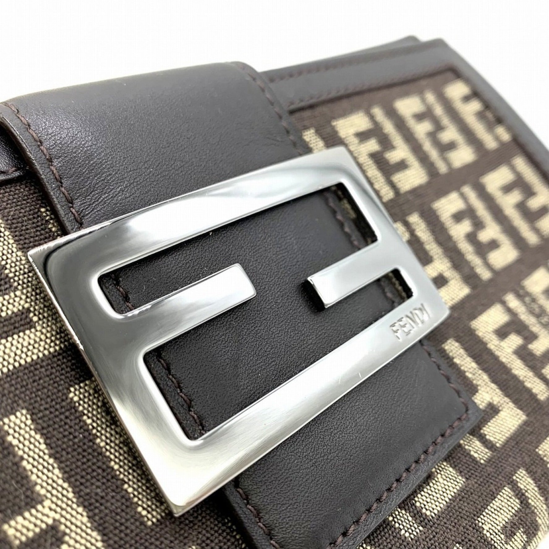 FENDI Zucchino Long Wallet FF Pattern Canvas Dark