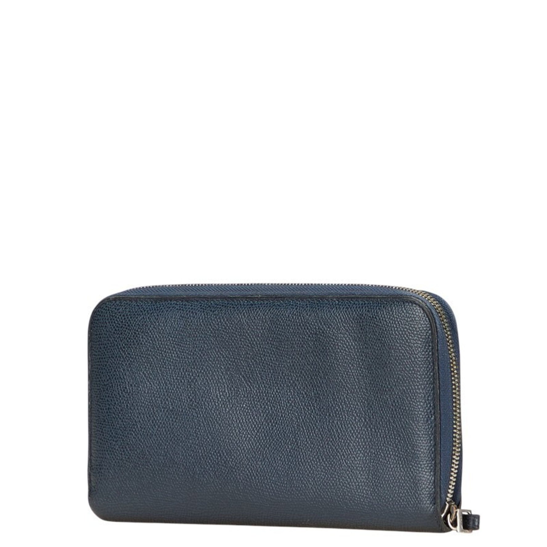 Valextra Men's Long Wallet with Round Zipper, Navy Leather
