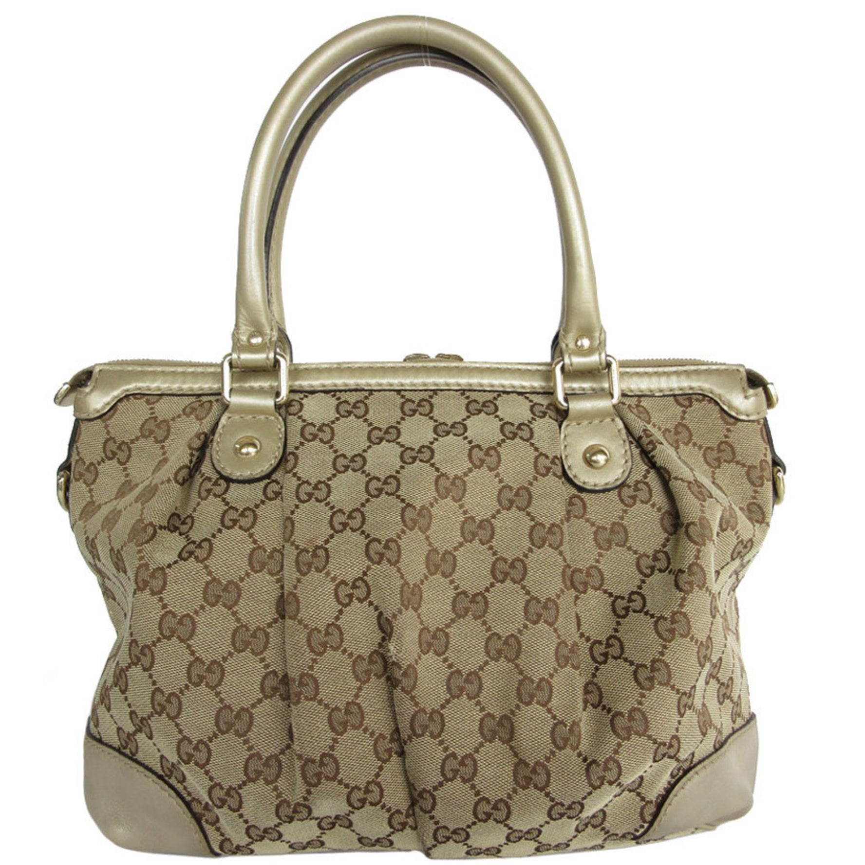 Gucci Handbag GG Canvas Leather Beige Gold Light