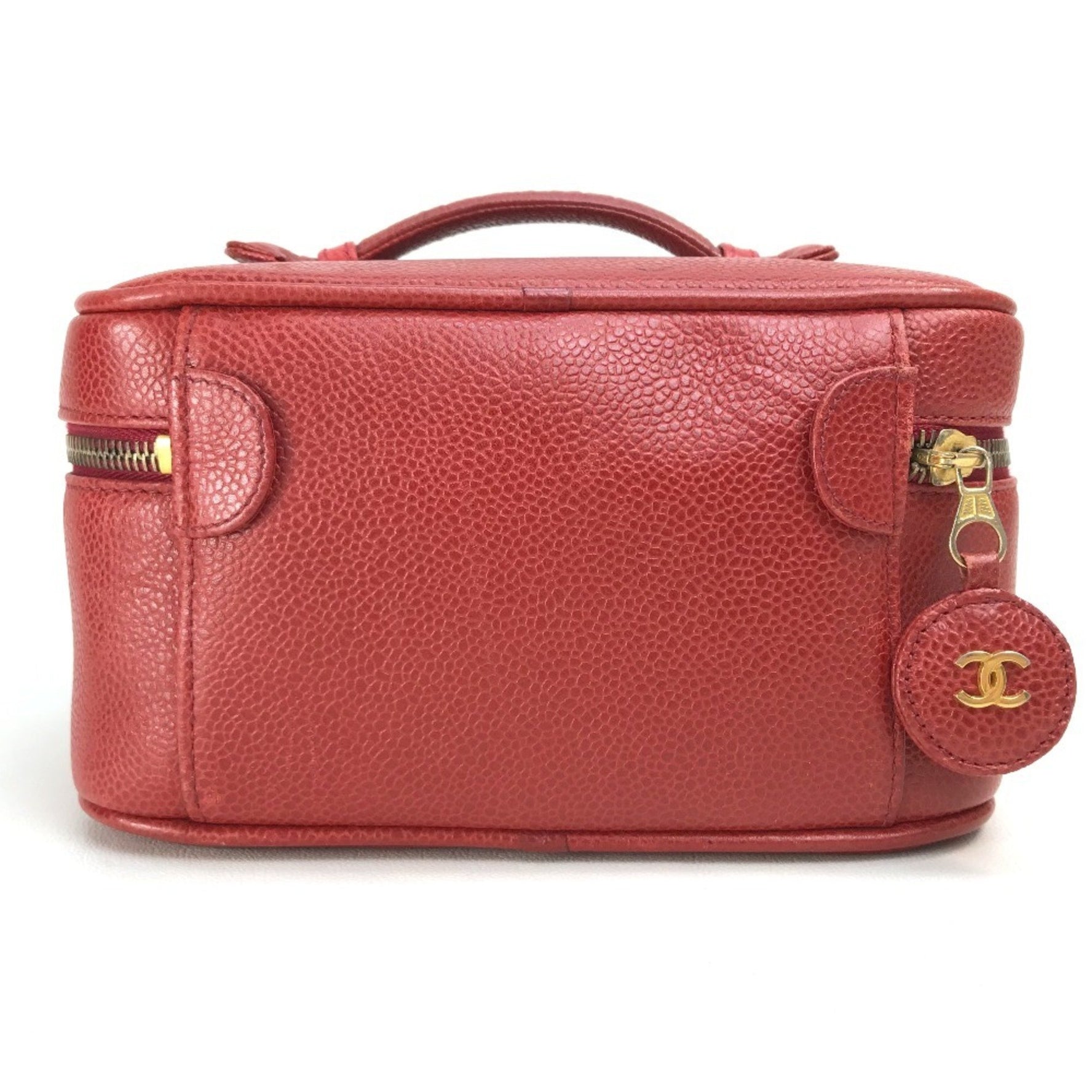 CHANEL CC Coco Mark Horizontal Cosmetic Pouch Handbag, Caviar Leather, Red and Gold Hardware