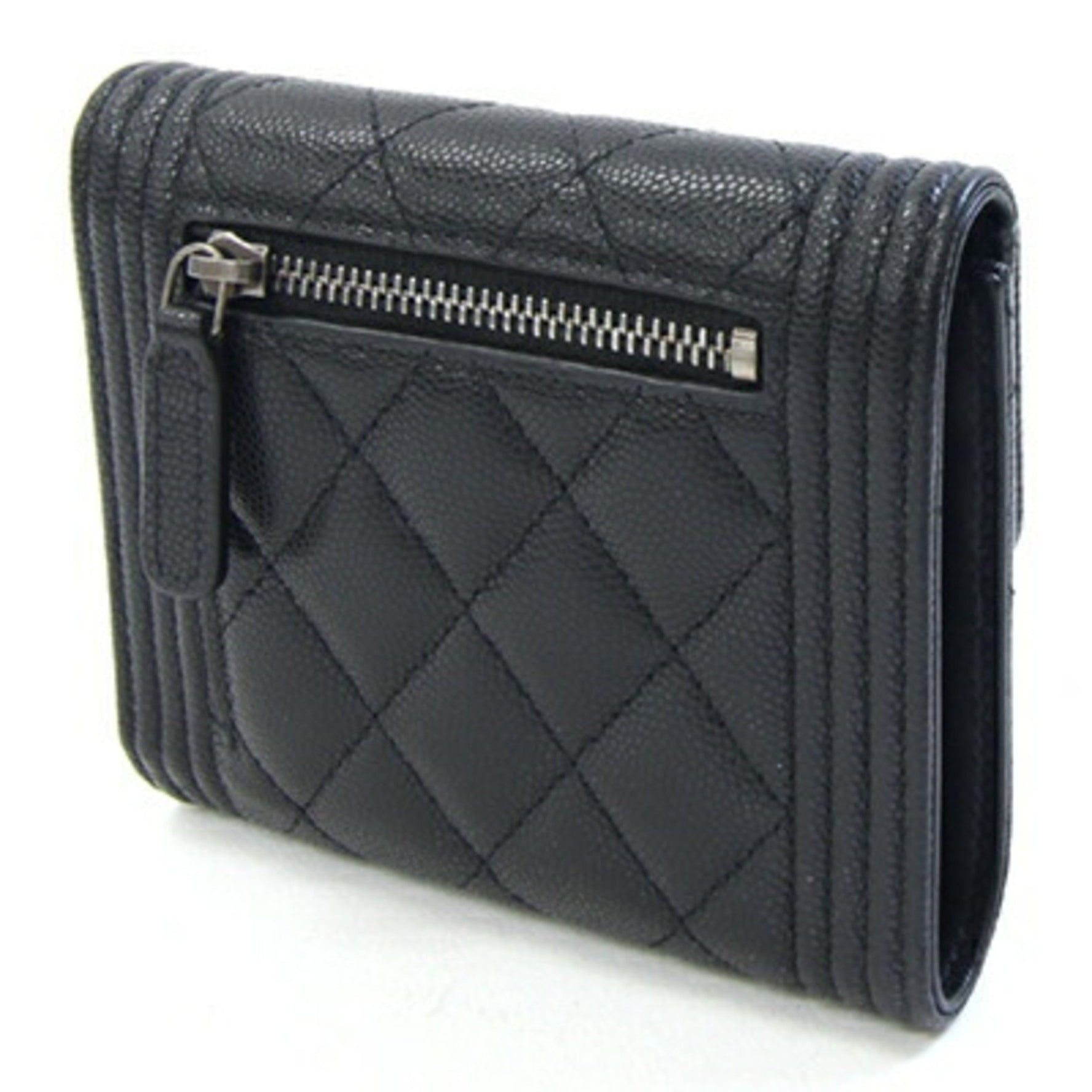 Chanel Tri-fold Wallet Boy Caviar Skin Mini Coco Mark