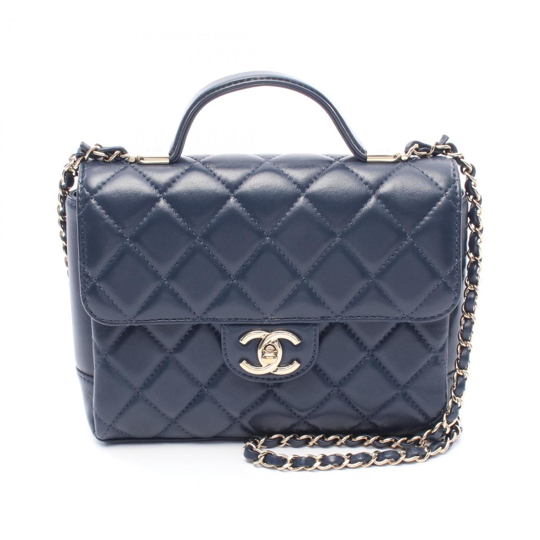 CHANEL Matelasse Top Handle Shoulder Bag in Lambskin, Blue