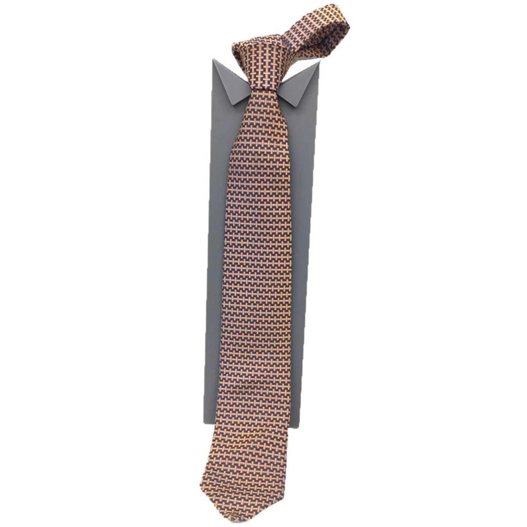 Hermes Tie H Pattern Tennis Navy x Orange