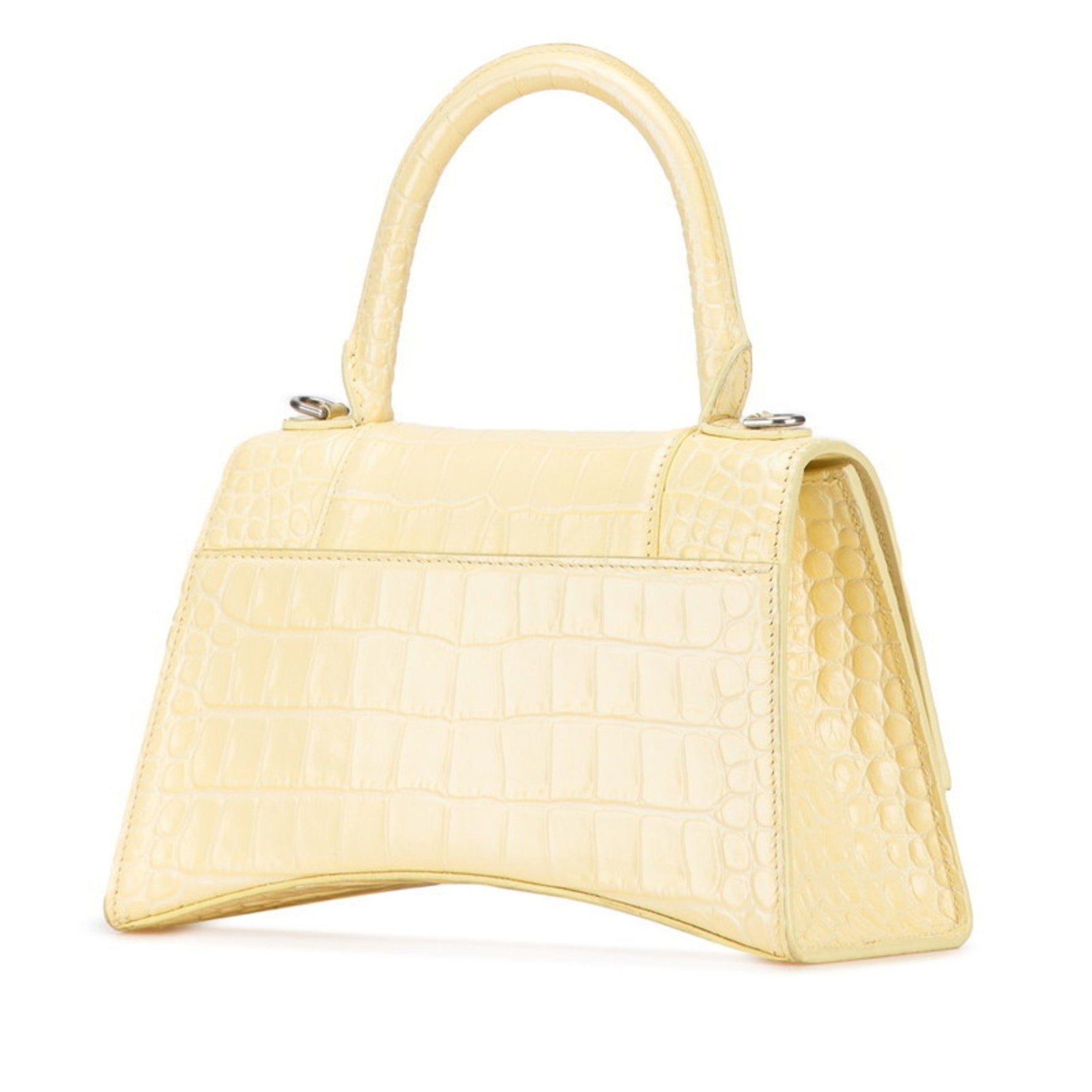 Balenciaga B Logo Hourglass Crocodile Embossed Handbag Shoulder Bag Yellow Leather