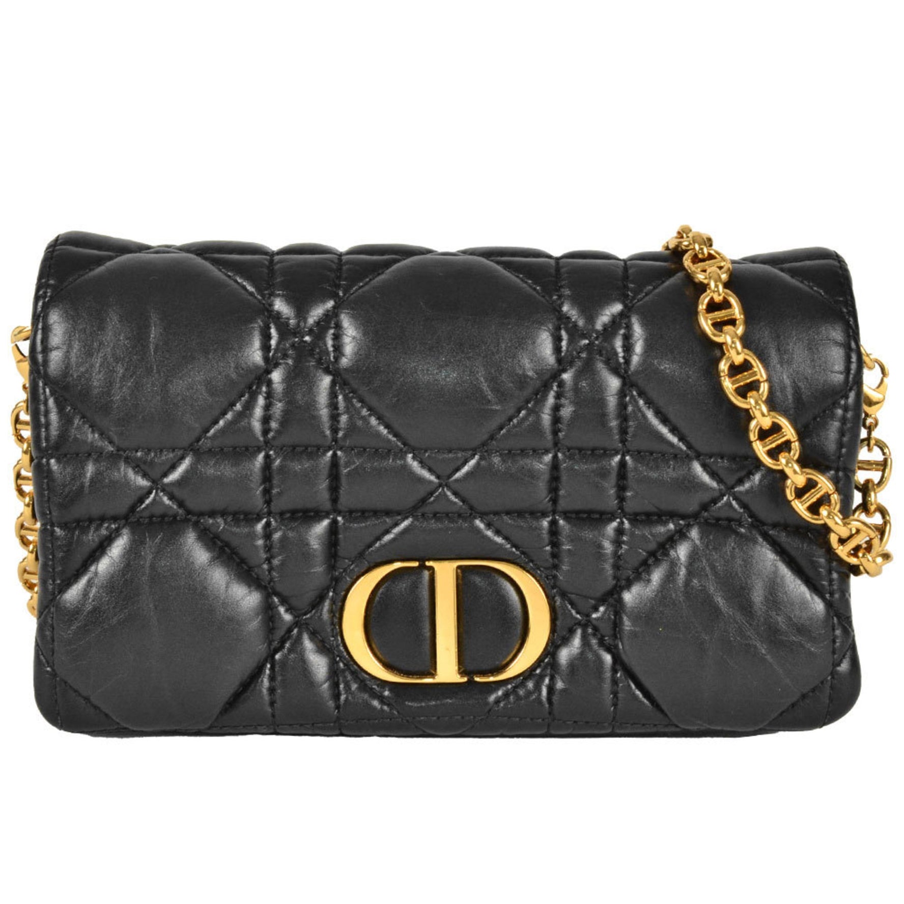 Christian Dior Dior CARO Macrocannage Chain Shoulder Wallet Leather