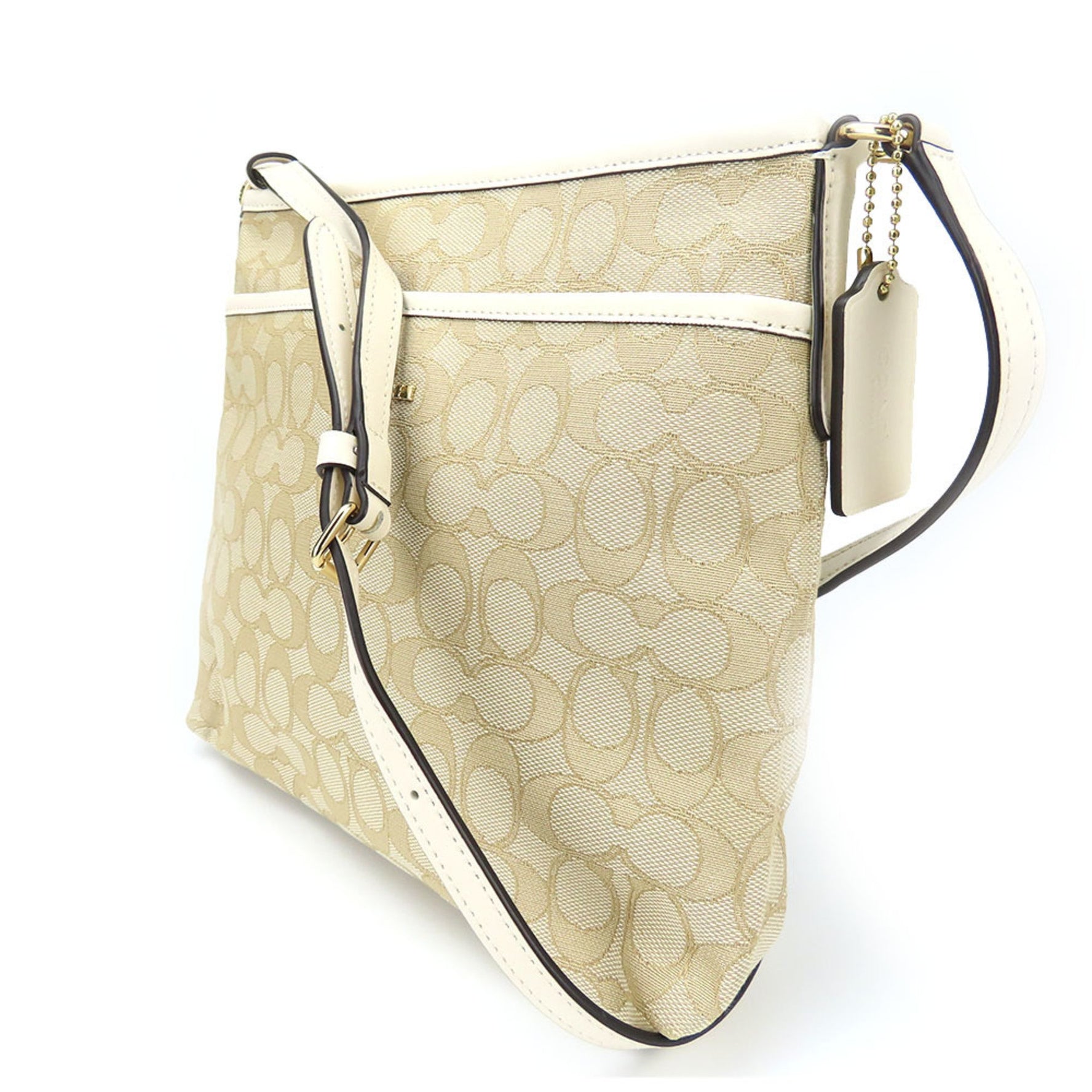 Coach Shoulder Bag Signature Canvas Leather Beige Ivory