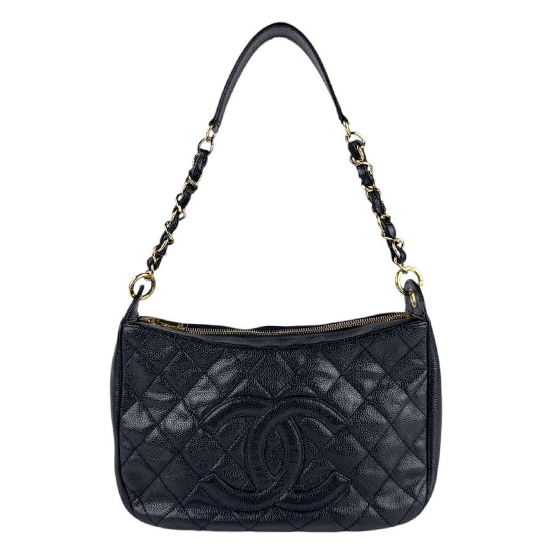 CHANEL Shoulder Bag Matelasse Caviar Skin Leather Gold