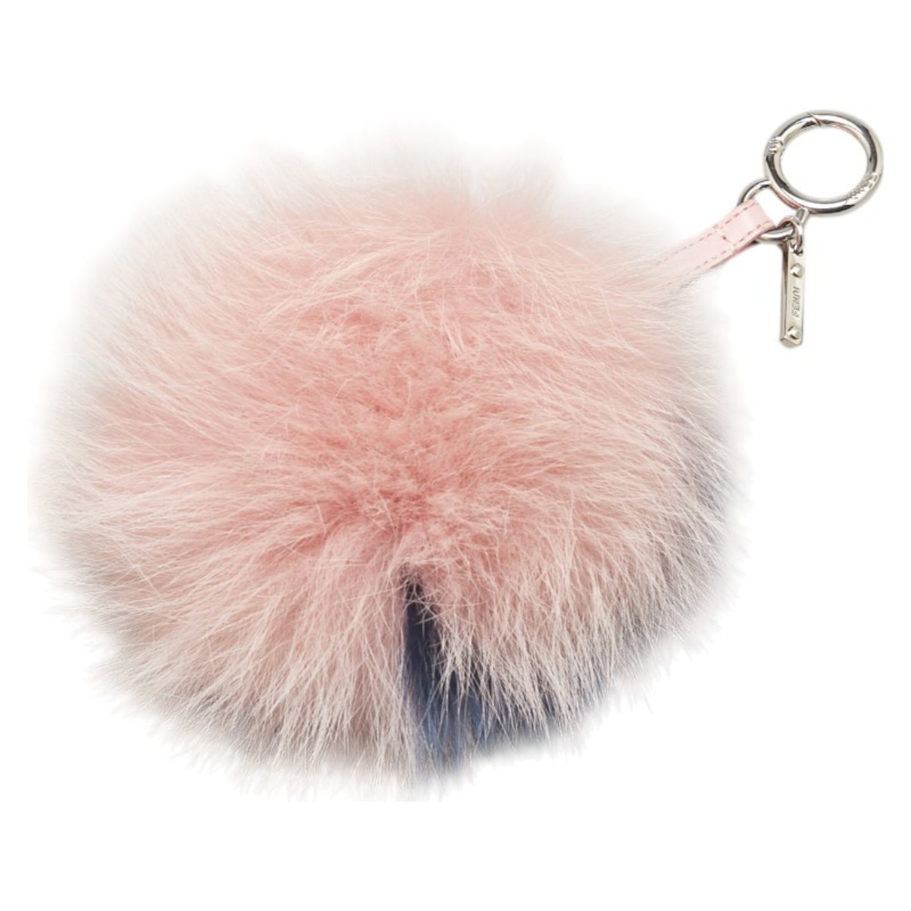 Fendi Pom-Pom Charm Key Ring Keychain Pink Blue Fur Leather