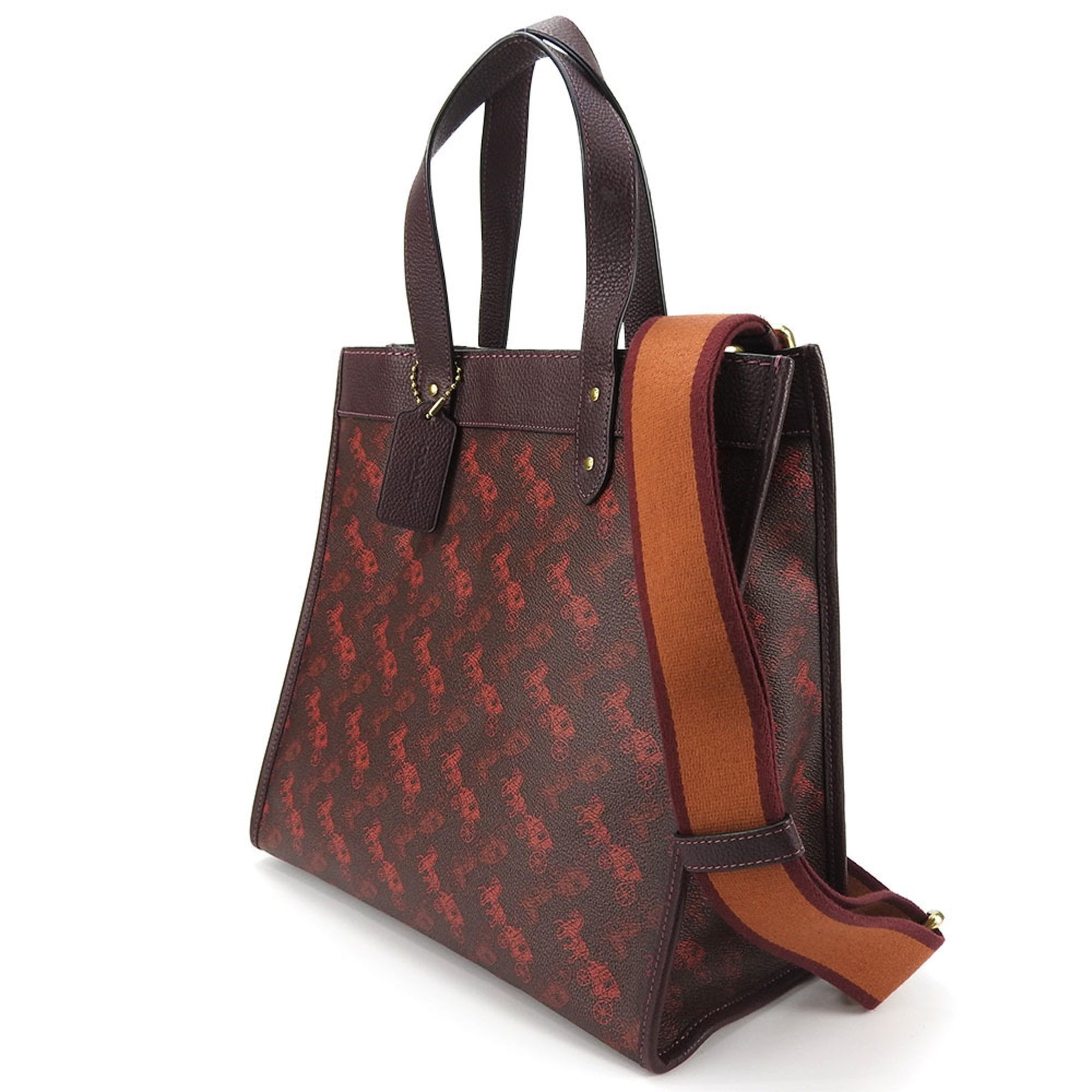 Coach Tote Bag Horse & Carriage Coated Canvas Leather Bordeaux Red Brown Shoulder