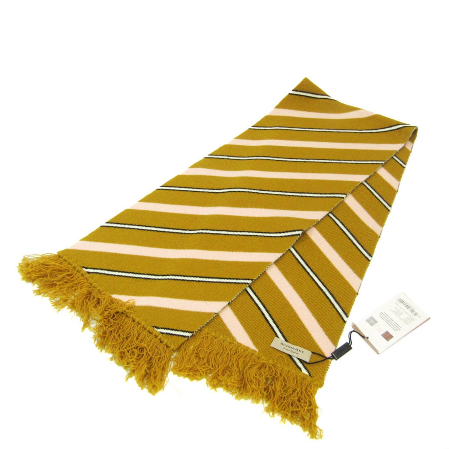 Burberry KNITTED STRIPE TIPPET Muffler Wool Cashmere Stole Light Pink,Off-white,Mustard