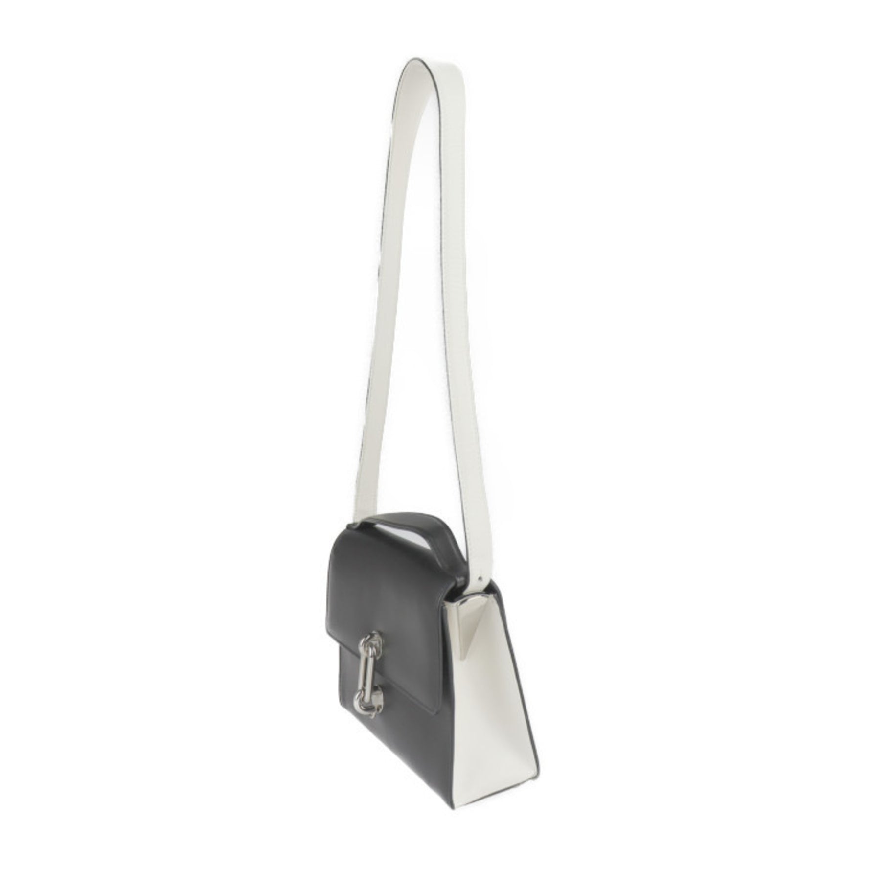 BALENCIAGA mini trapeze mailon handbag calf leather black ivory system silver hardware shoulder bag