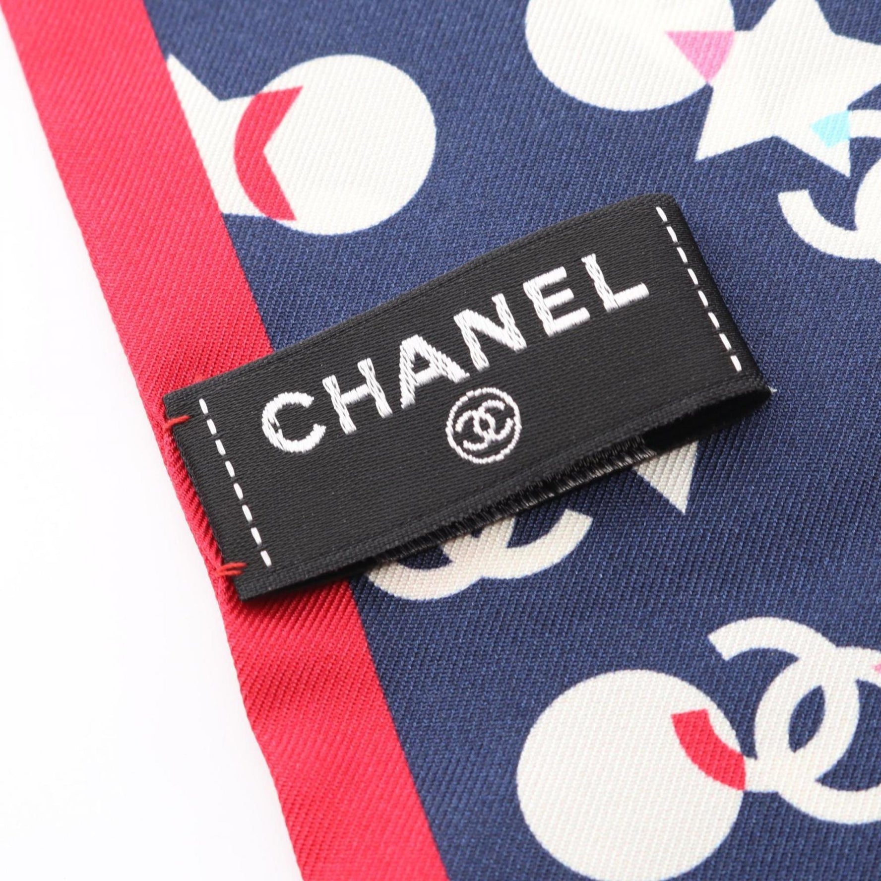 CHANEL Coco Mark Silk Scarf Navy/Multicolor