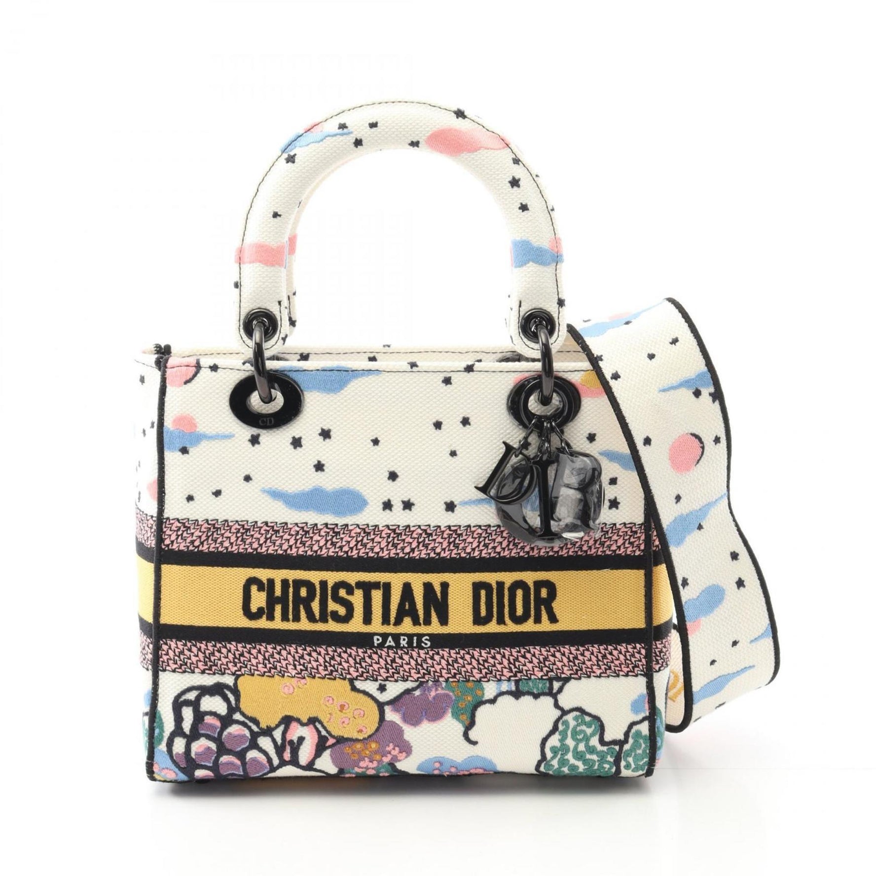 Christian Dior Dior LADY D-LITE Medium Handbag, Canvas, White, Multicolor