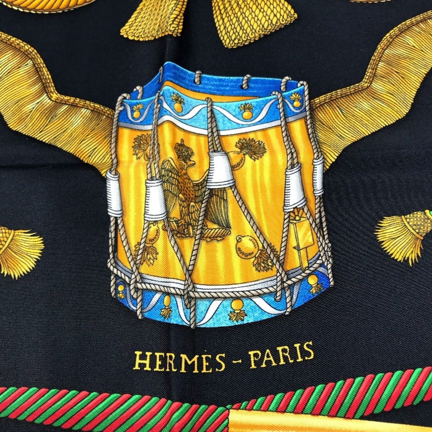 HERMES LES TAMBOURS Tambours Carré 90 Scarf Silk Black