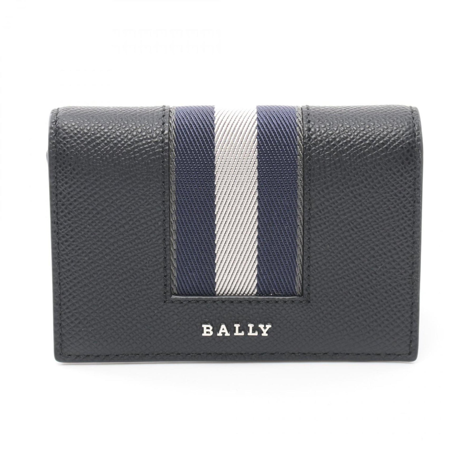 BALLY Business Card Holder/Card Case Leather Black Navy Grey