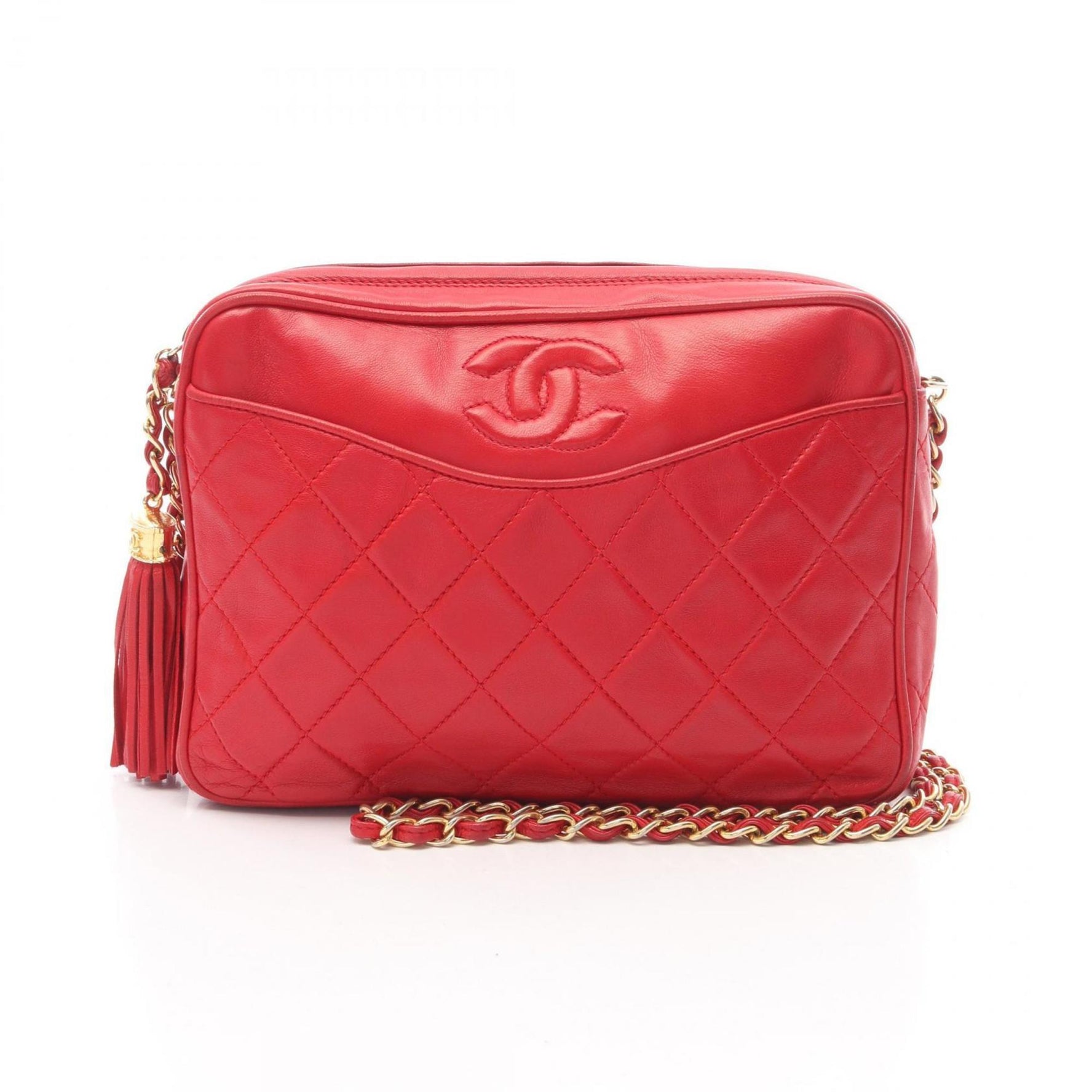 CHANEL Matelasse Shoulder Bag, Leather, Red