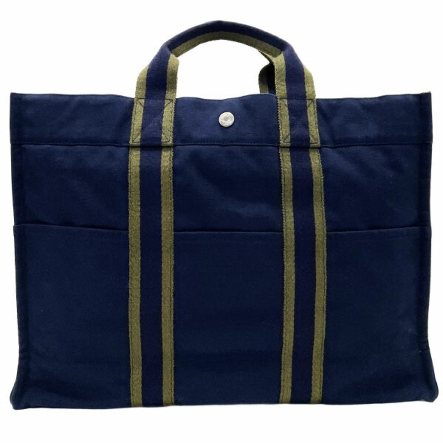 Hermes Tote Bag Foule MM Canvas Navy Khaki Green Bicolor Handbag Men Women Unisex